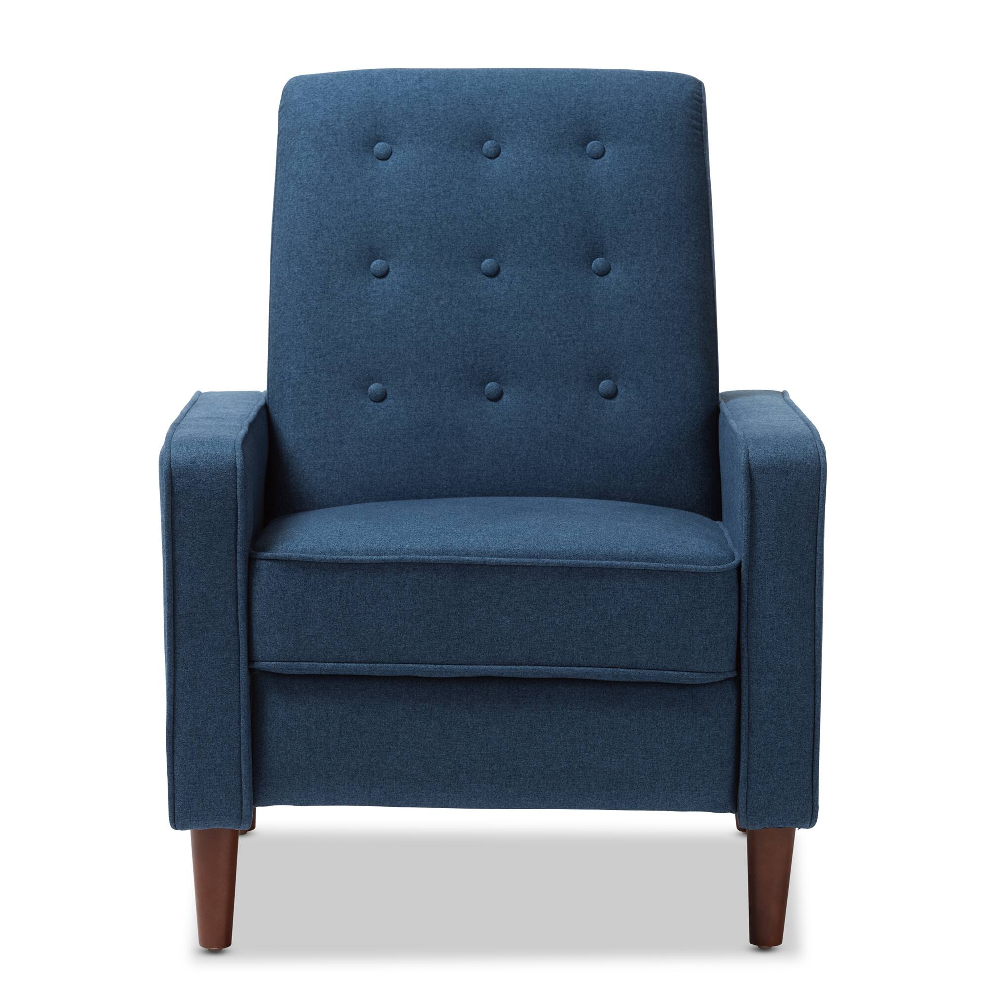 Back. Baxton Studio - Mathias Mid-century Modern Fabric Upholstered Lounge Chair - Blue.