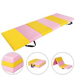Costway - 6'x2'x2.5" 3-Fold Gymnastics Tumbling Mat Yoga Aerobics Gym Exercise Fitness Mat - Pink + Yellow
