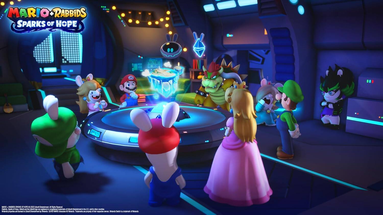 MARIO + RABBIDS SPARKS OF HOPE

© 2022 Ubisoft Entertainment. All Rights Reserved.  
Mario, Luigi, Princess Peach, Yoshi, Toad, Bowser, Donkey Kong, and all related characters, names, and elements are trademarks of and copyrighted to Nintendo.  
Nintendo Switch, Nintendo, and the Super Mario Bros. logo are trademarks of Nintendo.  
© 2022 Ubisoft Entertainment. All Rights Reserved.