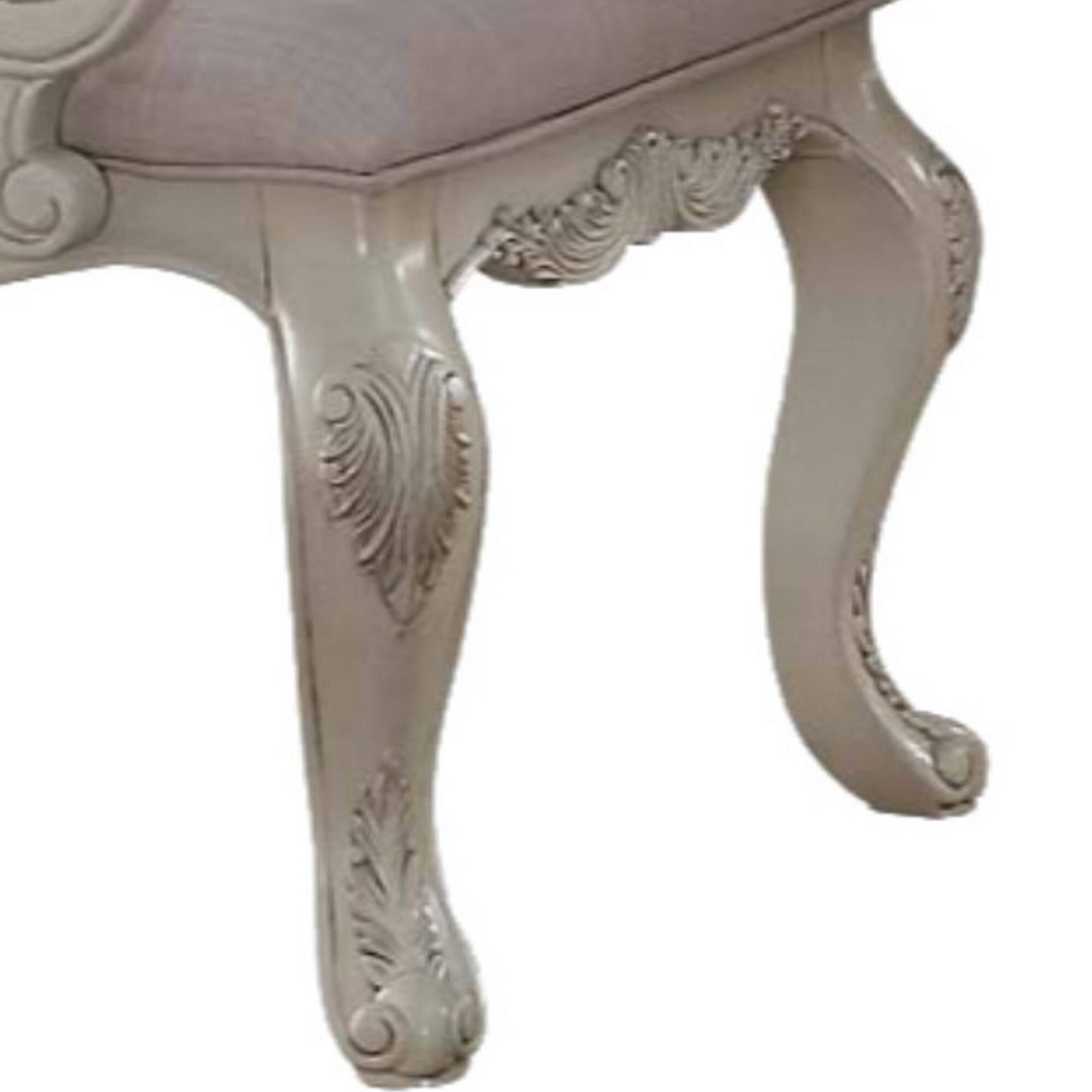 Alt View 3. Manhattan Lane - Fabric Upholstered Wooden Arm Chairs with Cabriole Legs, Set of Two - White and Gray.