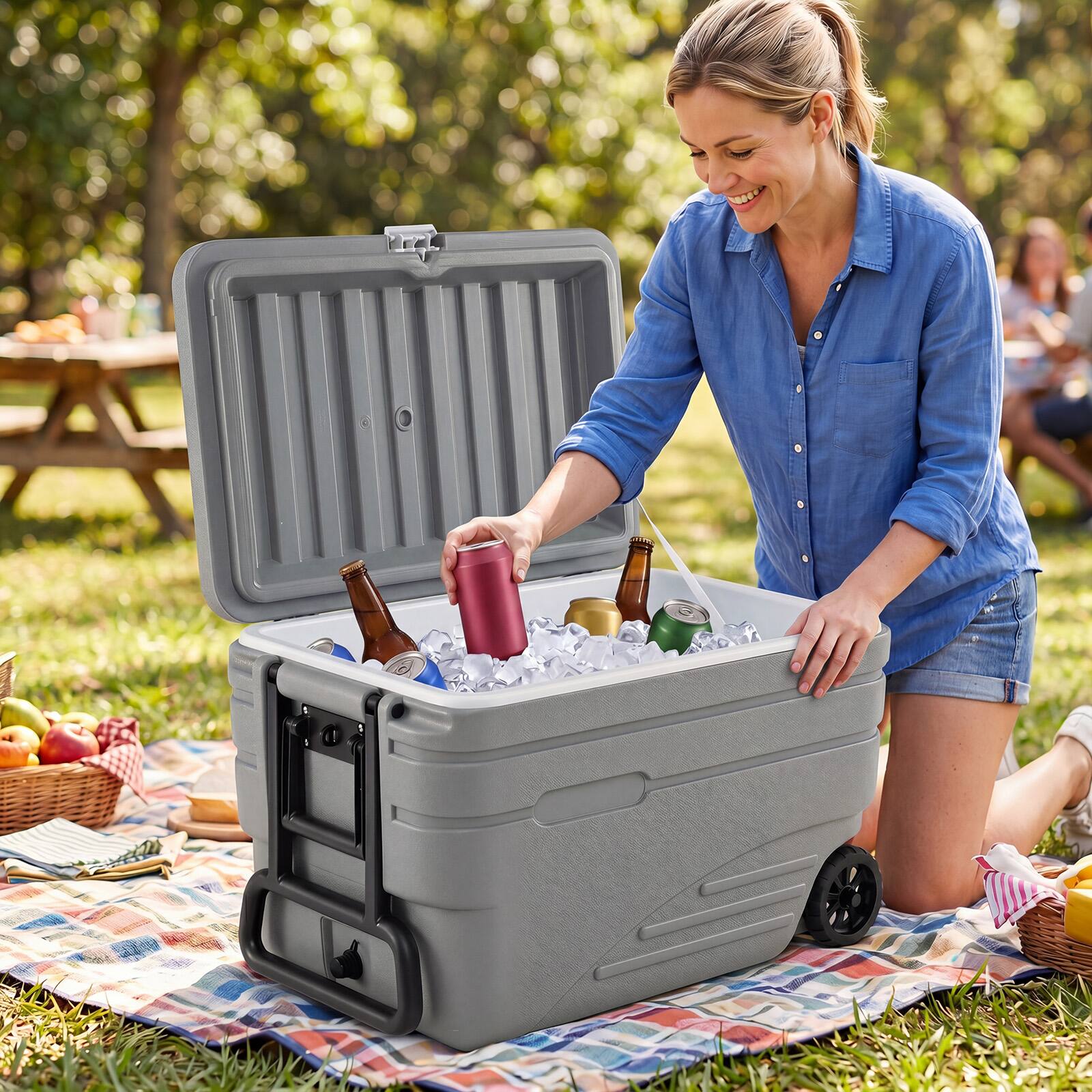 Alt View 3. Costway - Costway 103QT Portable Wheeled Ice Cooler with Foldable Pull & Carry Handles for Camping - Gray.