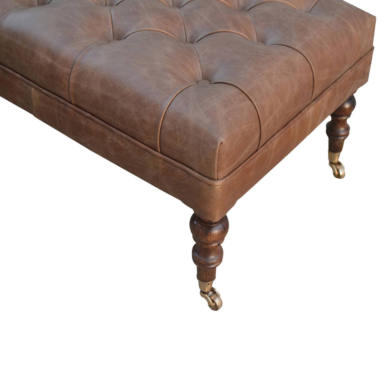 Alt View 2. Artisan Furniture - Artisan Furniture Solid Wood Buffalo Leather Ottoman, Upholstered, Brown - Brown.