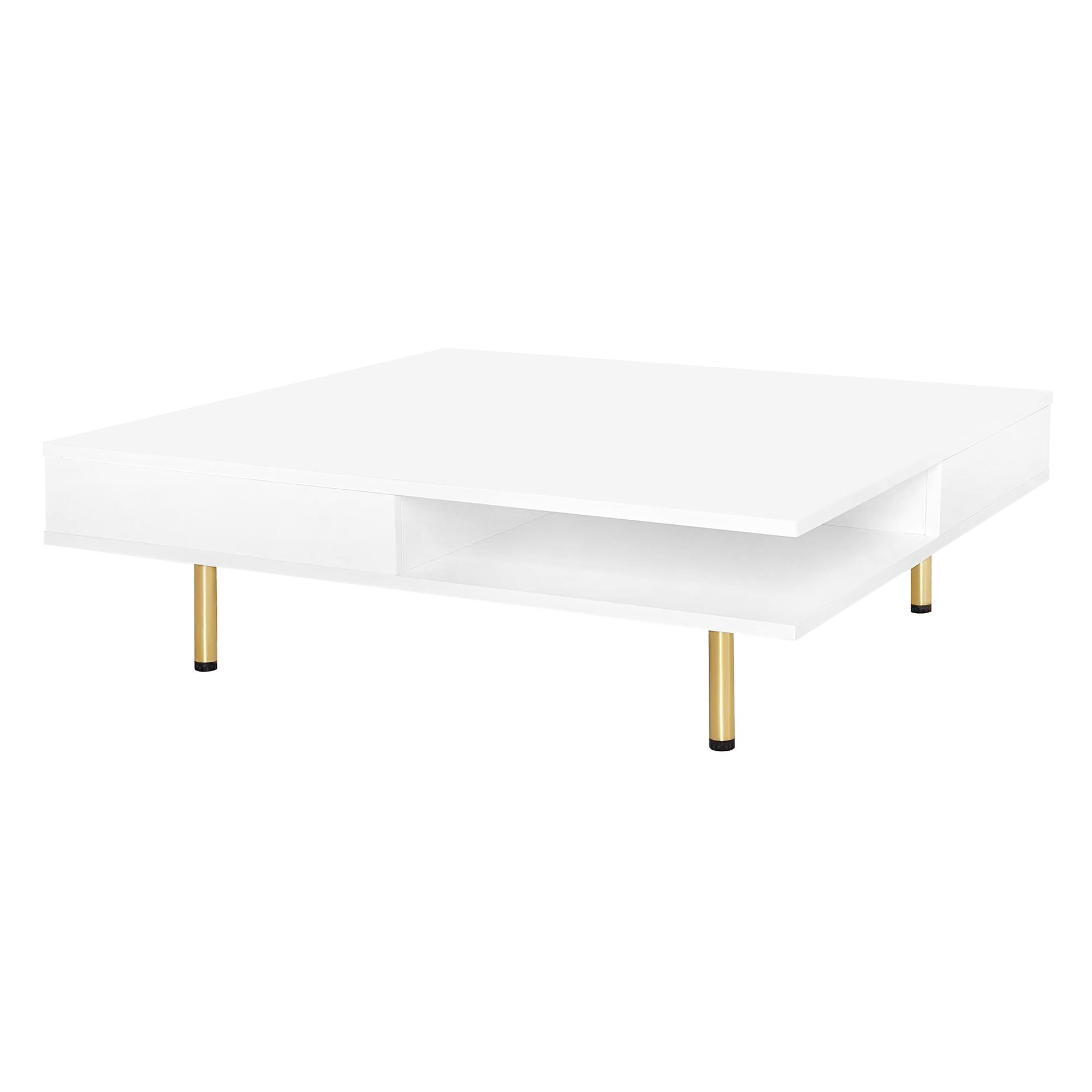 Alt View 8. Tiramisubest - Exquisite High Gloss Coffee Table with 4 Golden Legs and 2 Small Drawers,2-Tier Square Center Table,White - White.