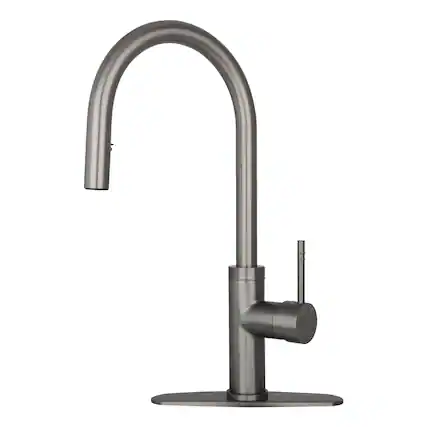 Front. Akicon - Akicon Single Handle Solid Brass Kitchen Faucet with Pull Down Sprayer in Gun Black - Gun Black.