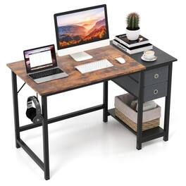 Kadyn - 48/55-Inch Home Office Desk with 2 Drawers Hanging Hook-S, Home Office Desks, Gaming Computer Desks for Study,Working - Brown