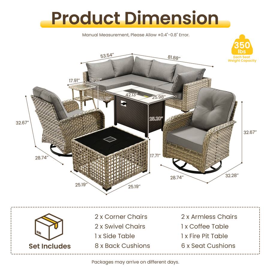 Color Integer Table Ovios 9 PCS Patio Furniture with 42