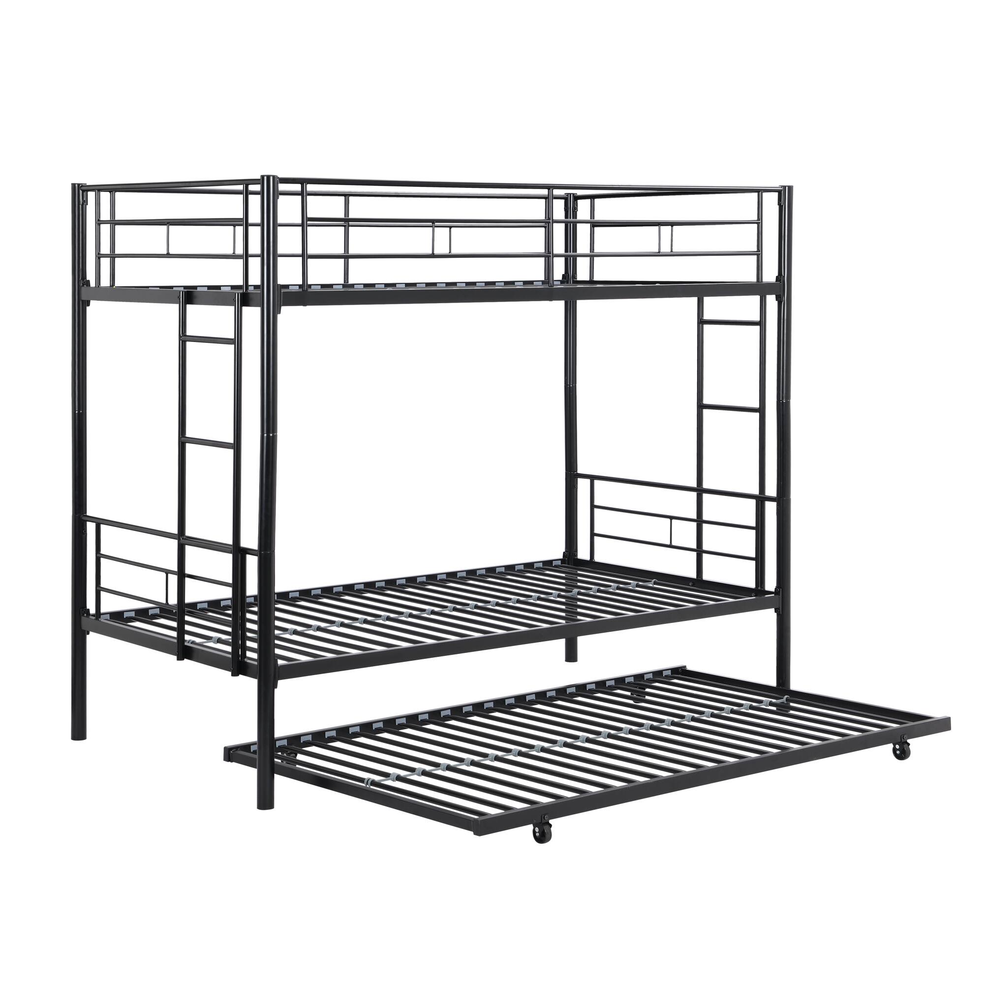 Alt View 4. GOODSILO - Space-Saving Twin Over Twin Metal Bunk Bed with Trundle for Kids and Teens Bedroom - Black.