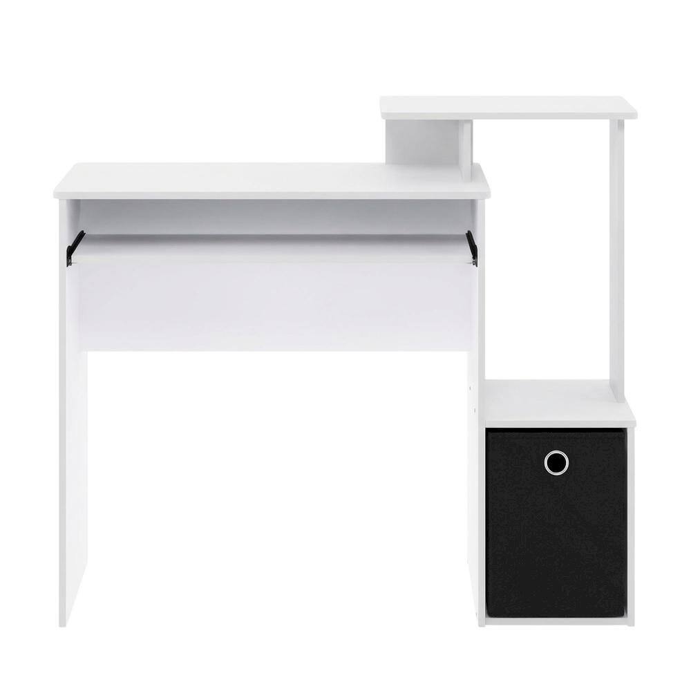 Back. BisonOffice - White gaming desk with keyboard tray, side shelves,, storage bin for home office - White.