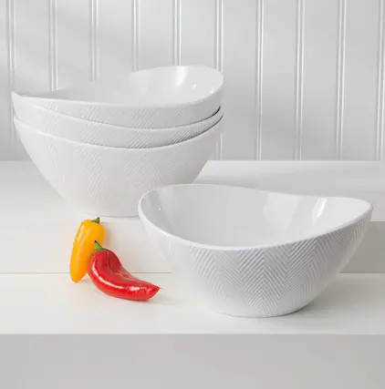 Front. Euro Ceramica Home - Highlands Stoneware White 40oz Nesting Serving Bowls ,Set of 4 - White.