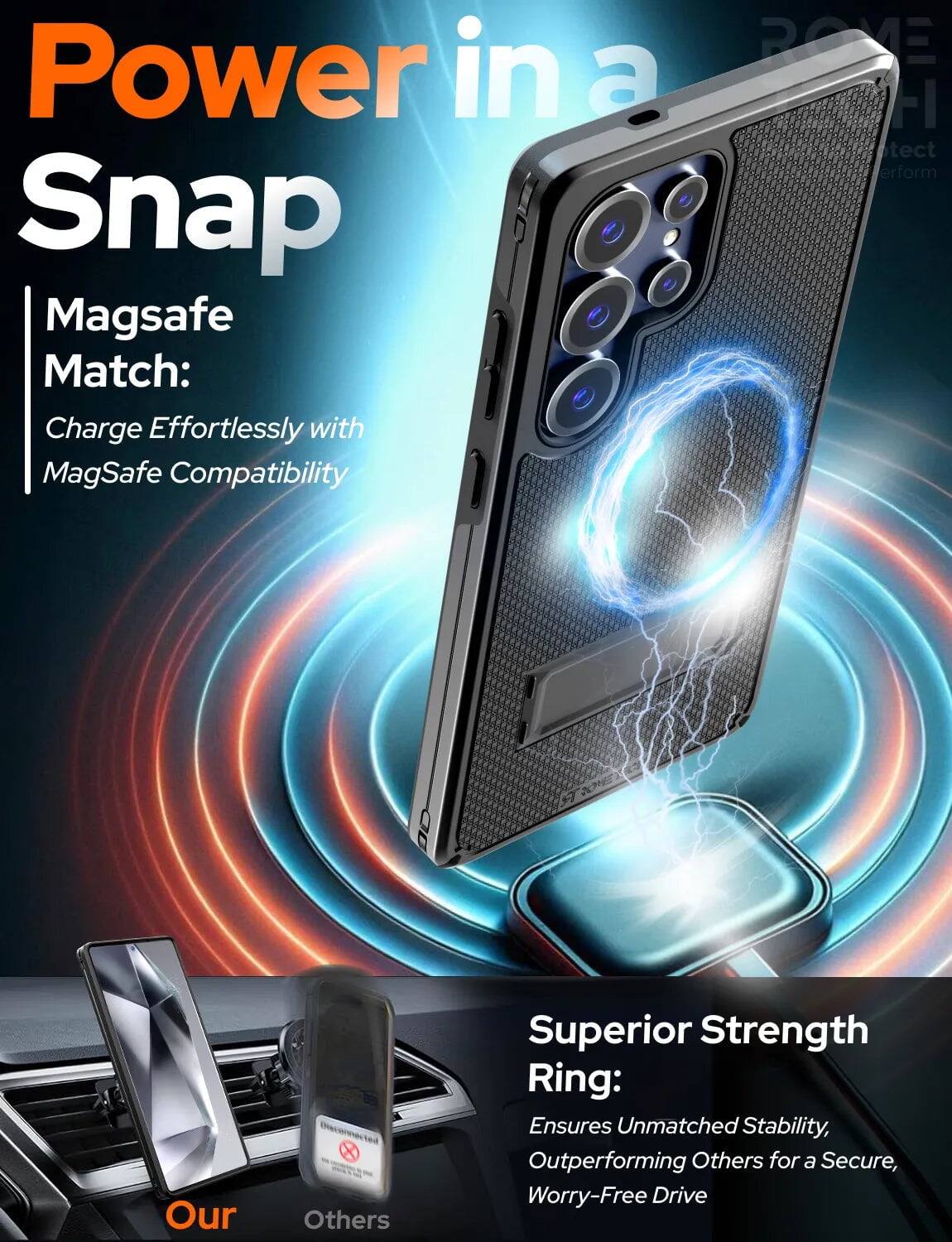 Power in a Snap

Magsafe Match: Charge Effortlessly with MagSafe Compatibility

Superior Strength Ring: Ensures Unmatched Stability, Outperforming Others for a Secure, Worry-Free Drive