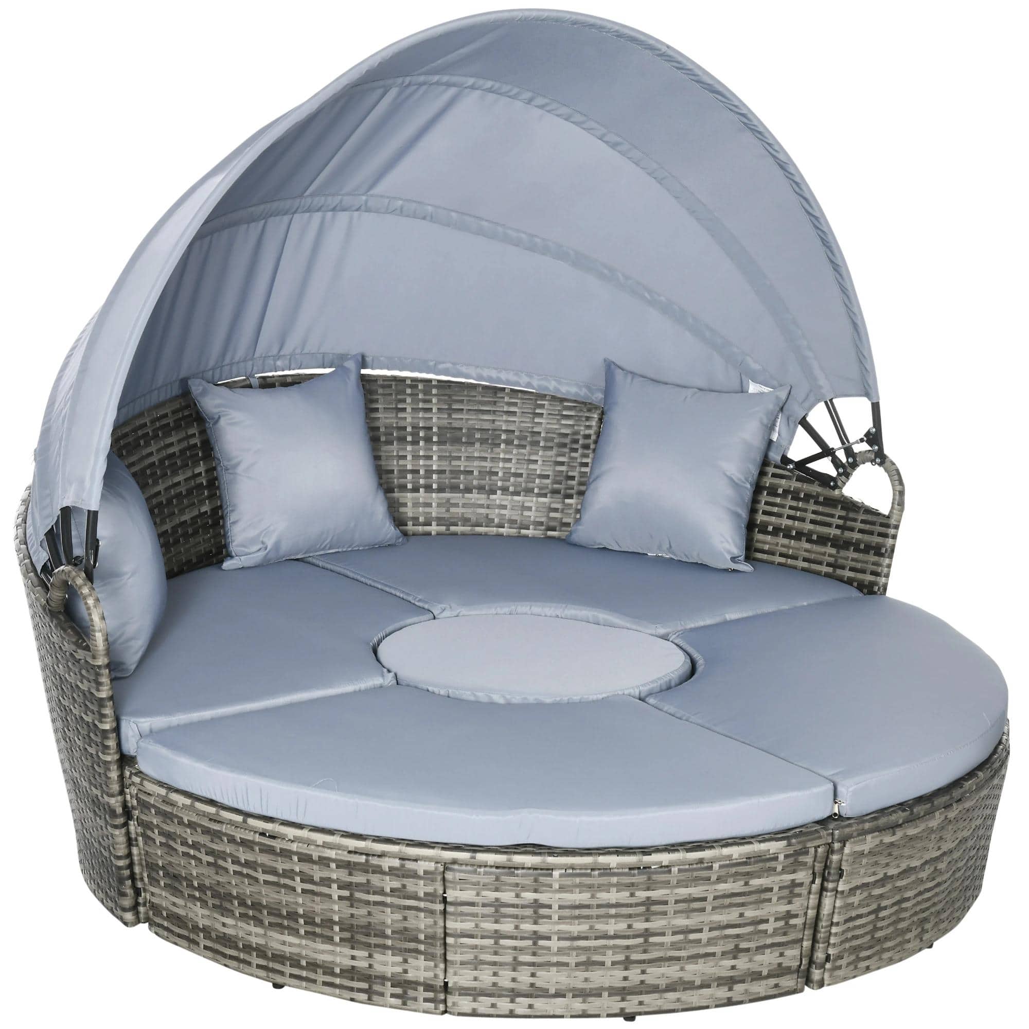 Resenkos - 4 Pieces Round Rattan Daybed, Outdoor Sectional Furniture, Polyethylene Rattan - Light Gray