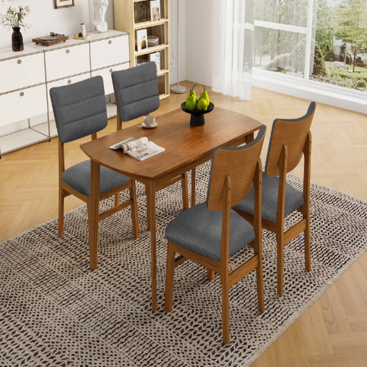 Back. Loheer - Loheer Dining Table Set for 4, Farmhouse Brown and Gray 5 Piece Set with Upholstered Chairs - Brown and Gray.