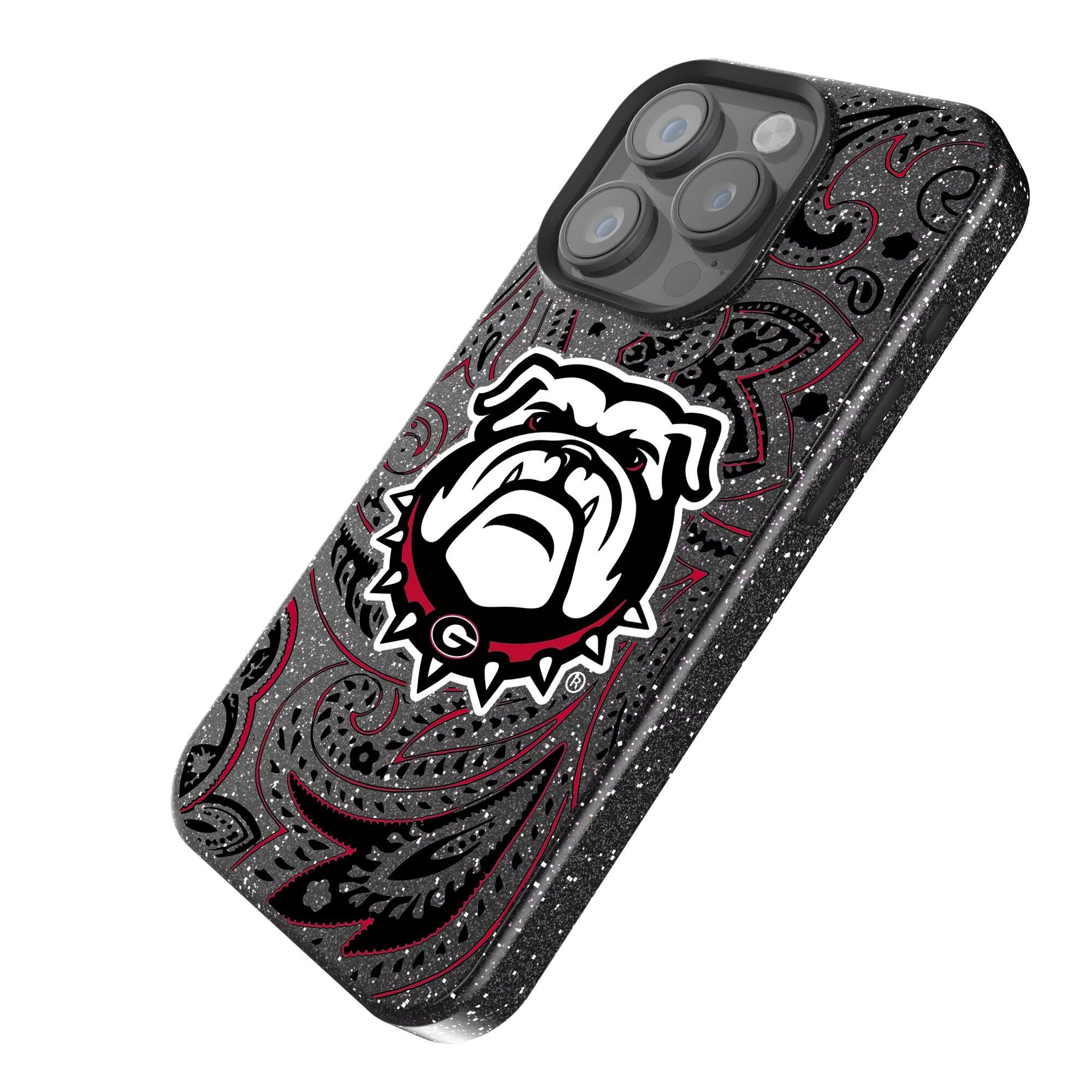 Alt View 1. Keyscaper - Georgia Bulldogs Paisley Bling iPhone Case - 14 Pro - Black.