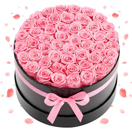 Front. VEVOR - Forever Flowers, 50 Preserved Roses in a Box, Eternal Flowers Immortal Bouquet Birthday Present for Delivery Prime Women - Pink, Black.