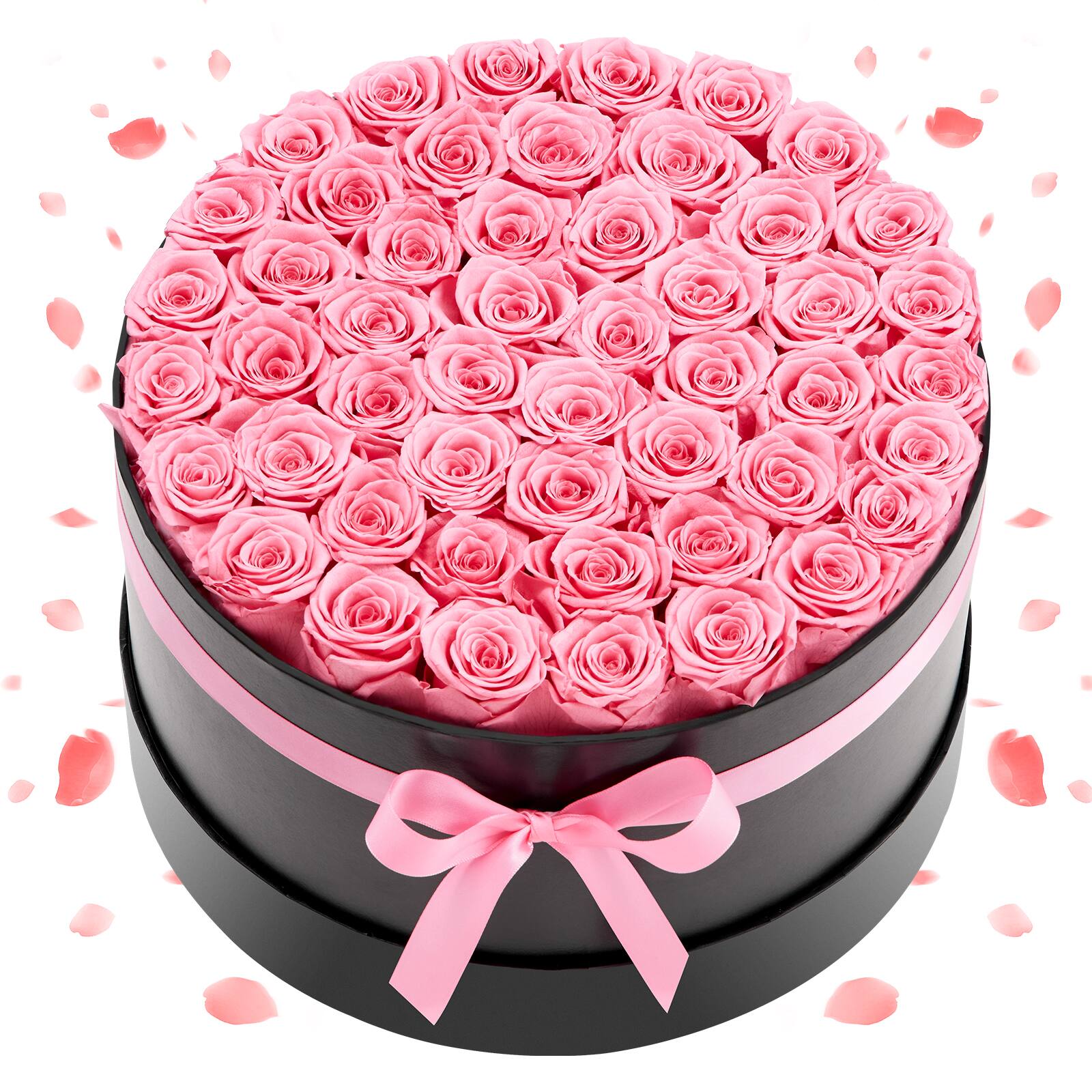 VEVOR - Forever Flowers, 50 Preserved Roses in a Box, Eternal Flowers Immortal Bouquet Birthday Present for Delivery Prime Women - Pink, Black