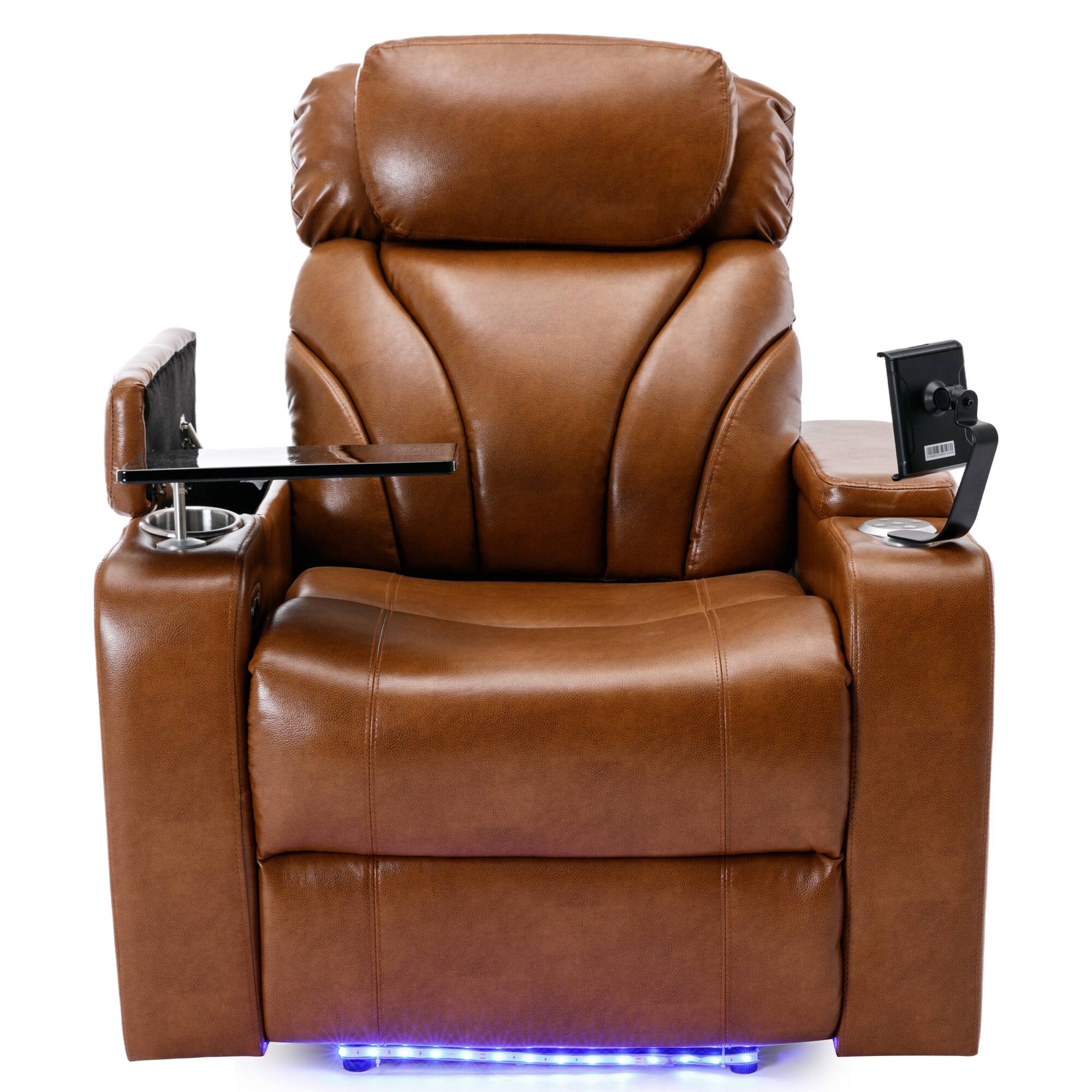 Alt View 5. APRILSOUL - Power Motion Recliner Electric Recliner with Usb Storage Cup Holder Bluetooth Speaker Light Brown - Gray.