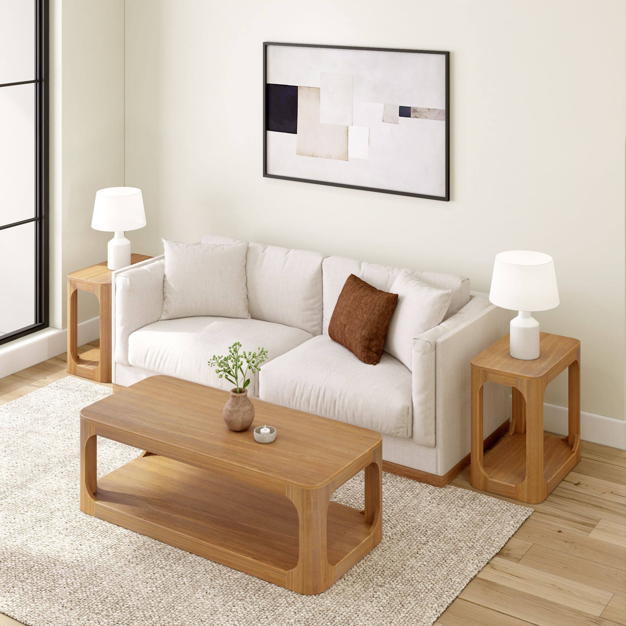 Alt View 5. Plank+Beam - Forma Rectangular Coffee Table with Shelf (54in x 24in / 1370mm x 610mm), Pecan - Pecan.