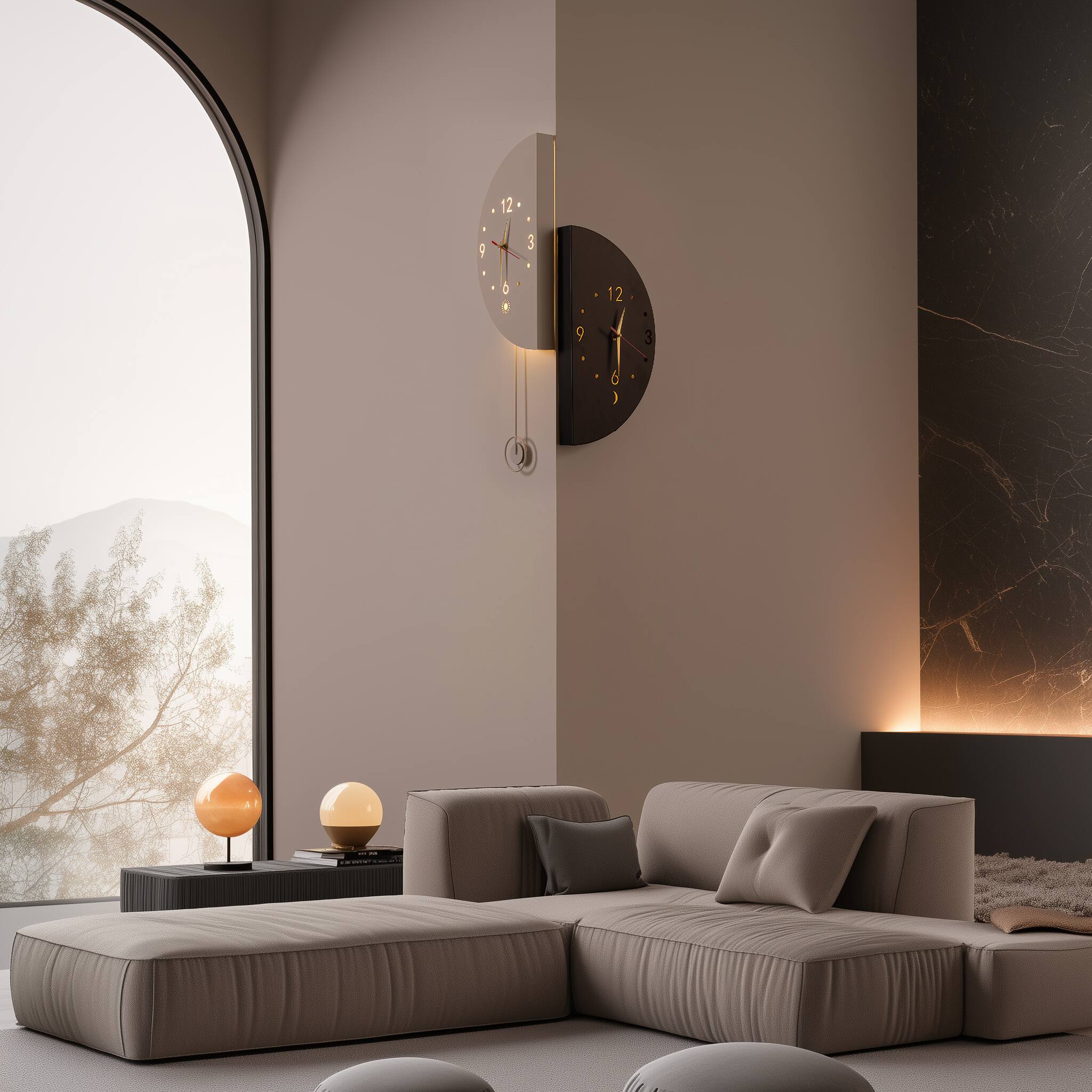 Left. VIVZONE - Metal Crescent Backlit Corner Wall Clock - Black, White.