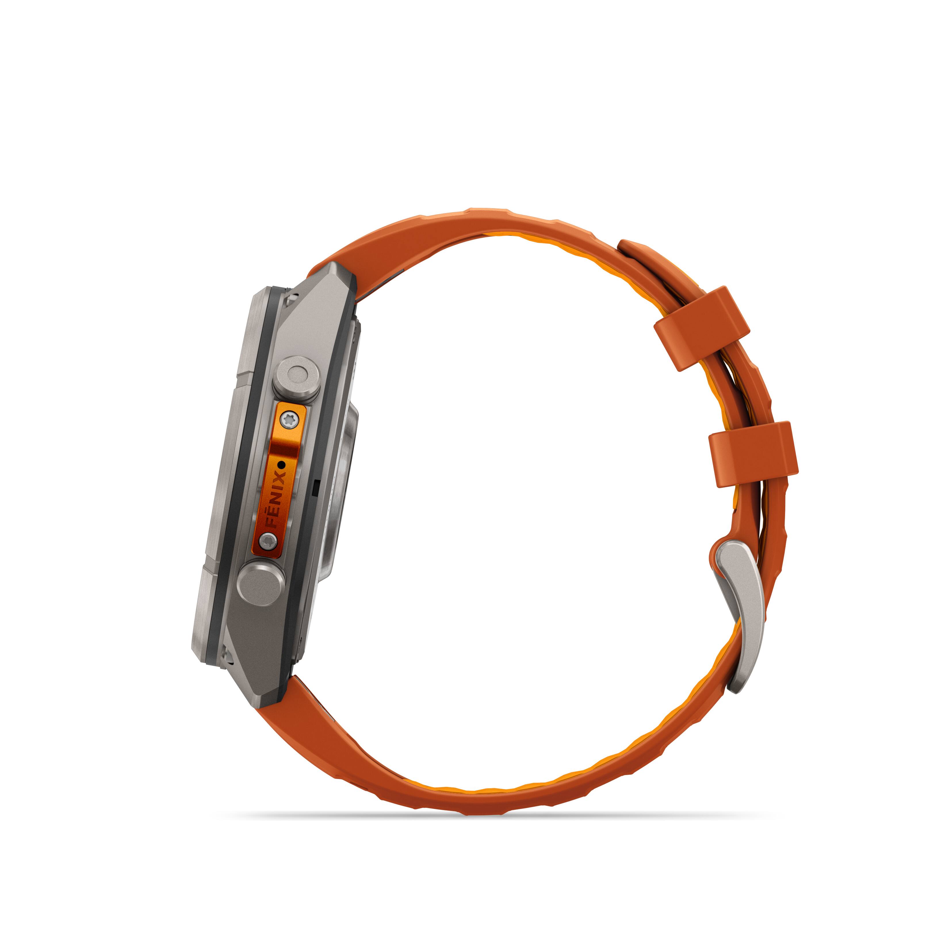Alt View 7. Garmin - fēnix 9 Pro - AMOLED GPS Smartwatch 47 mm Titanium - Autumn Orange/Spark Orange Silicone Band.