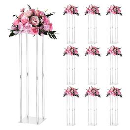 VEVOR - Wedding Flower Stand, 10PCS 31.5-inch Column Flower Stand, Floral Stands with Acrylic Laminate, Cylindrical Cubic Floral - Transparent