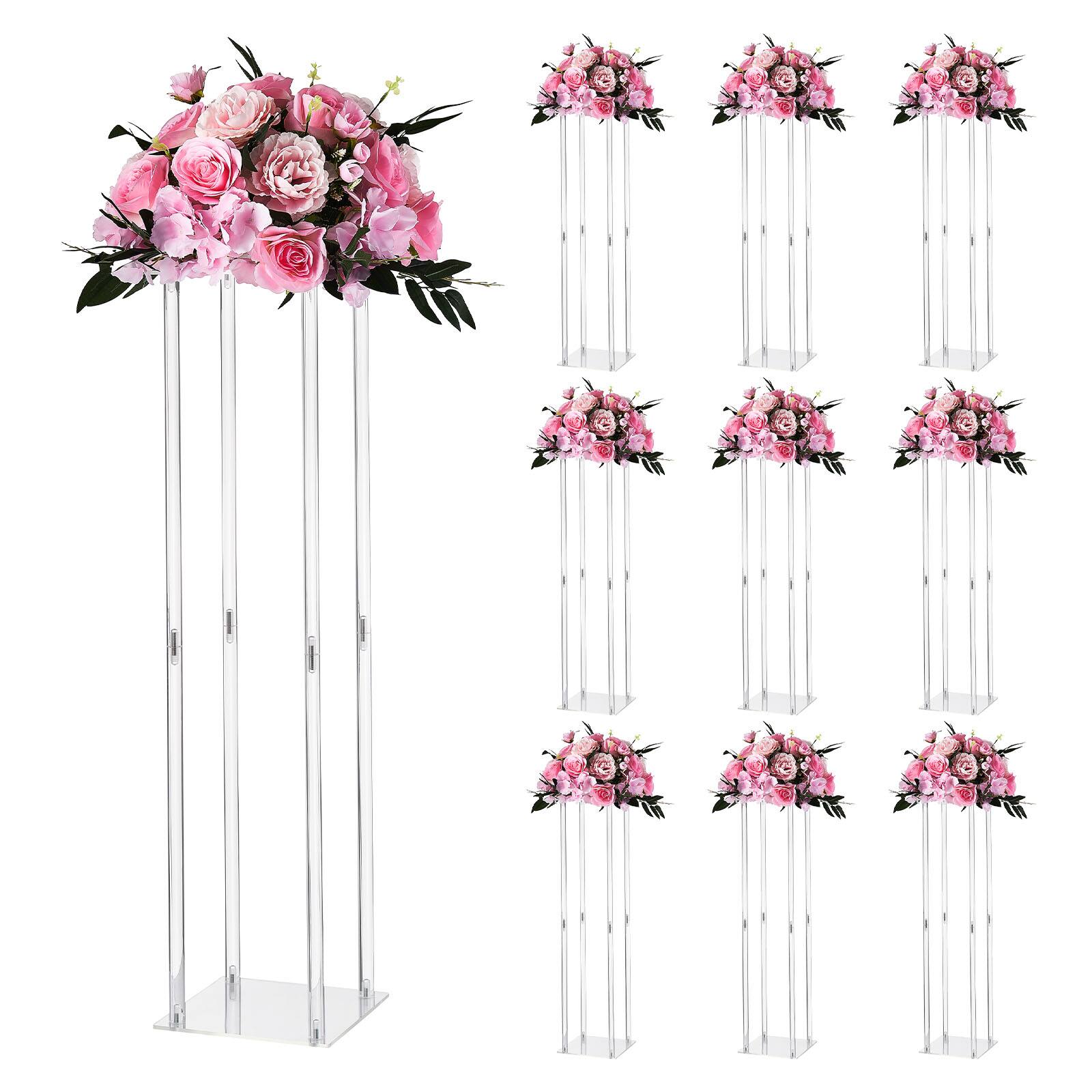 Front. VEVOR - Wedding Flower Stand, 10PCS 31.5-inch Column Flower Stand, Floral Stands with Acrylic Laminate, Cylindrical Cubic Floral - Transparent.