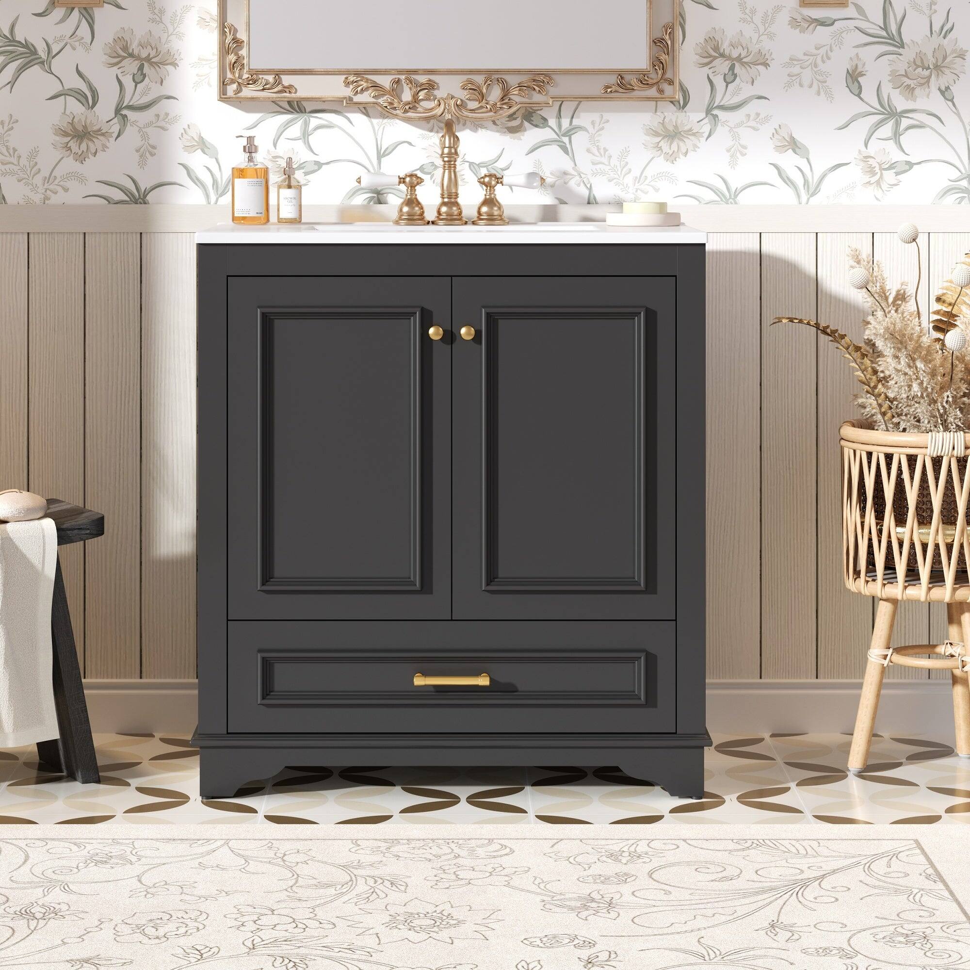 Alt View 1. Boyel Living - 30 Inch Bathroom Vanity with Ceramic Sink Solid Wood Frame Black - Black.