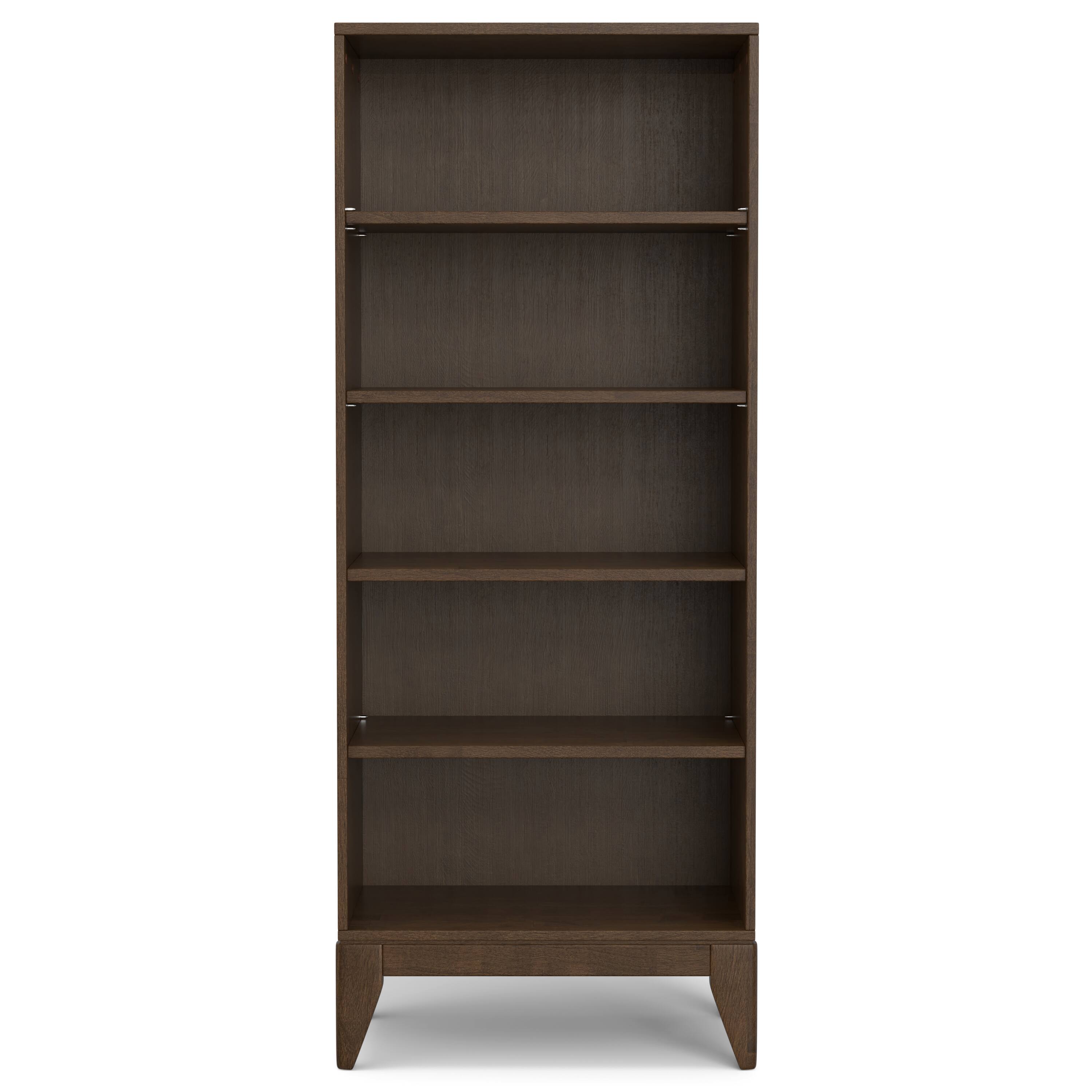 Left. Simpli Home - Harper 66 inch Tall Solid Wood 5 Shelf Bookcase in Walnut Brown - Walnut Brown.