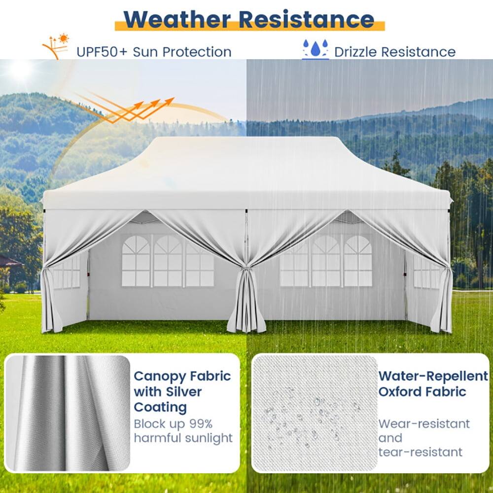 Weather Resistance  
UPF50+ Sun Protection  
Drizzle Resistance  

Canopy Fabric with Silver Coating  
Block up 99% harmful sunlight  

Water-Repellent Oxford Fabric  
Wear-resistant and tear-resistant