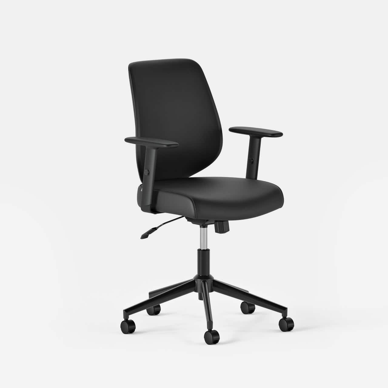 Angle. Branch Furniture - Daily Chair – Office Chair with Swivel, Lumbar Support, Adjustable Arms, Sustainable & Comfortable Seating - Black Vegan Leather.