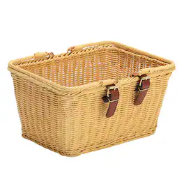 Oumilen - Hand Woven Plastic Wicker Bike Basket with Leather Buckle Straps - Natural