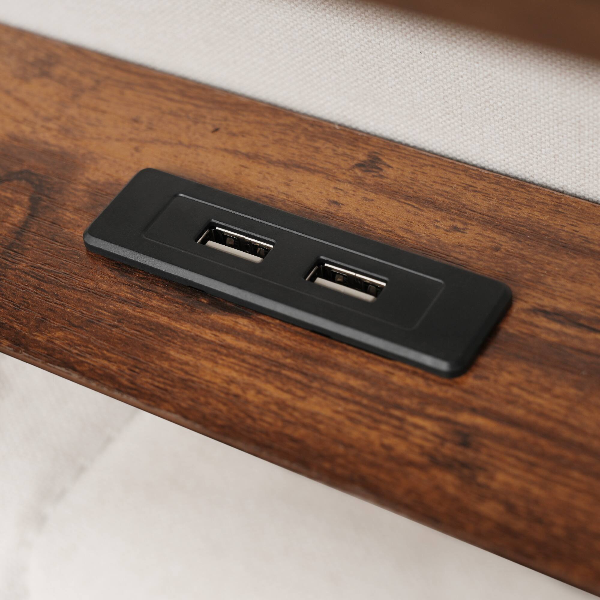 Alt View 2. LUCKY ONE - Queen size Upholstered Platform bed with a Hydraulic Storage System, LED and USB Charging - Natural.