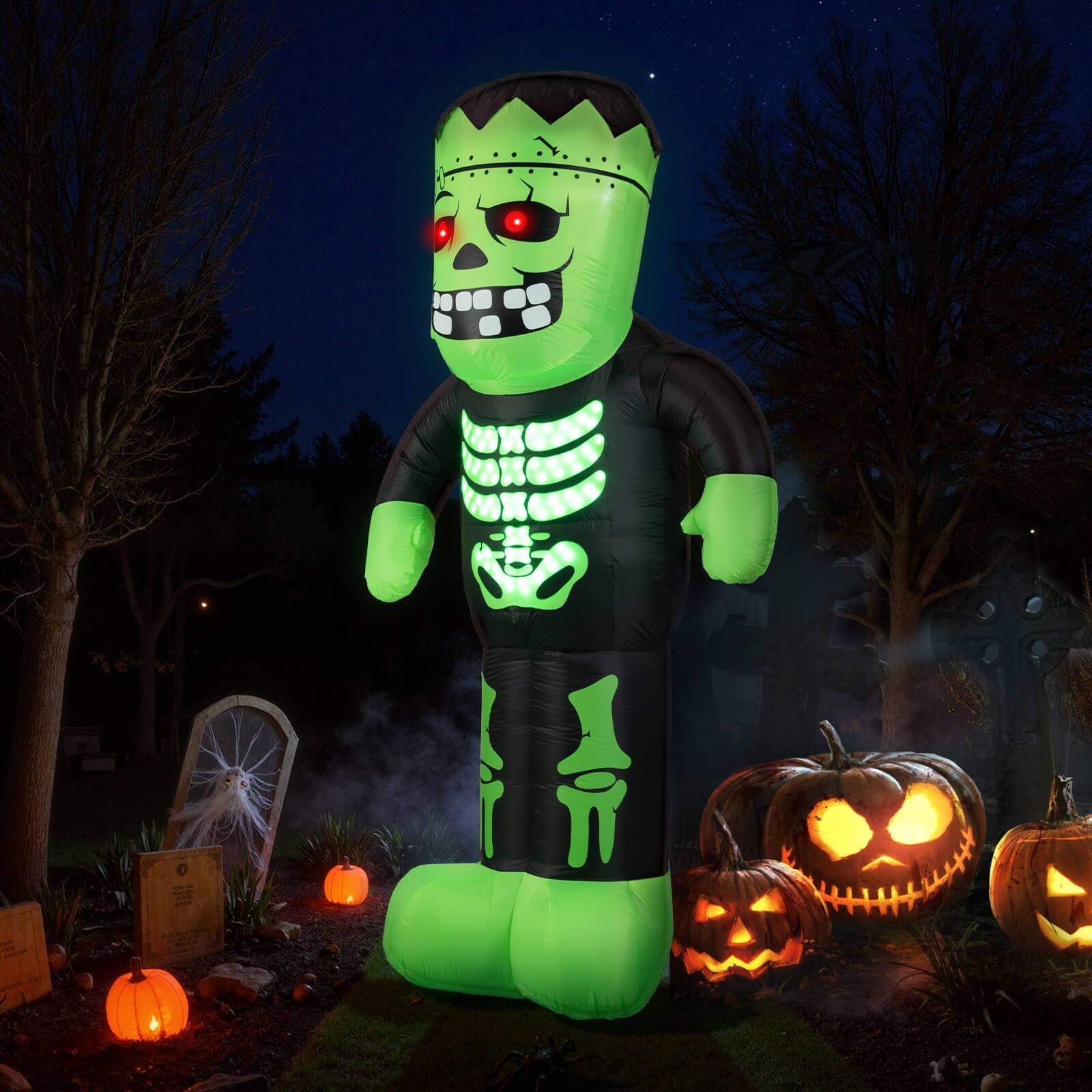 Alt View 1. Costway - Costway 8.4 Ft Tall Halloween Inflatable Decoration LED-lit Inflatable Green Zombie - Multicolor.