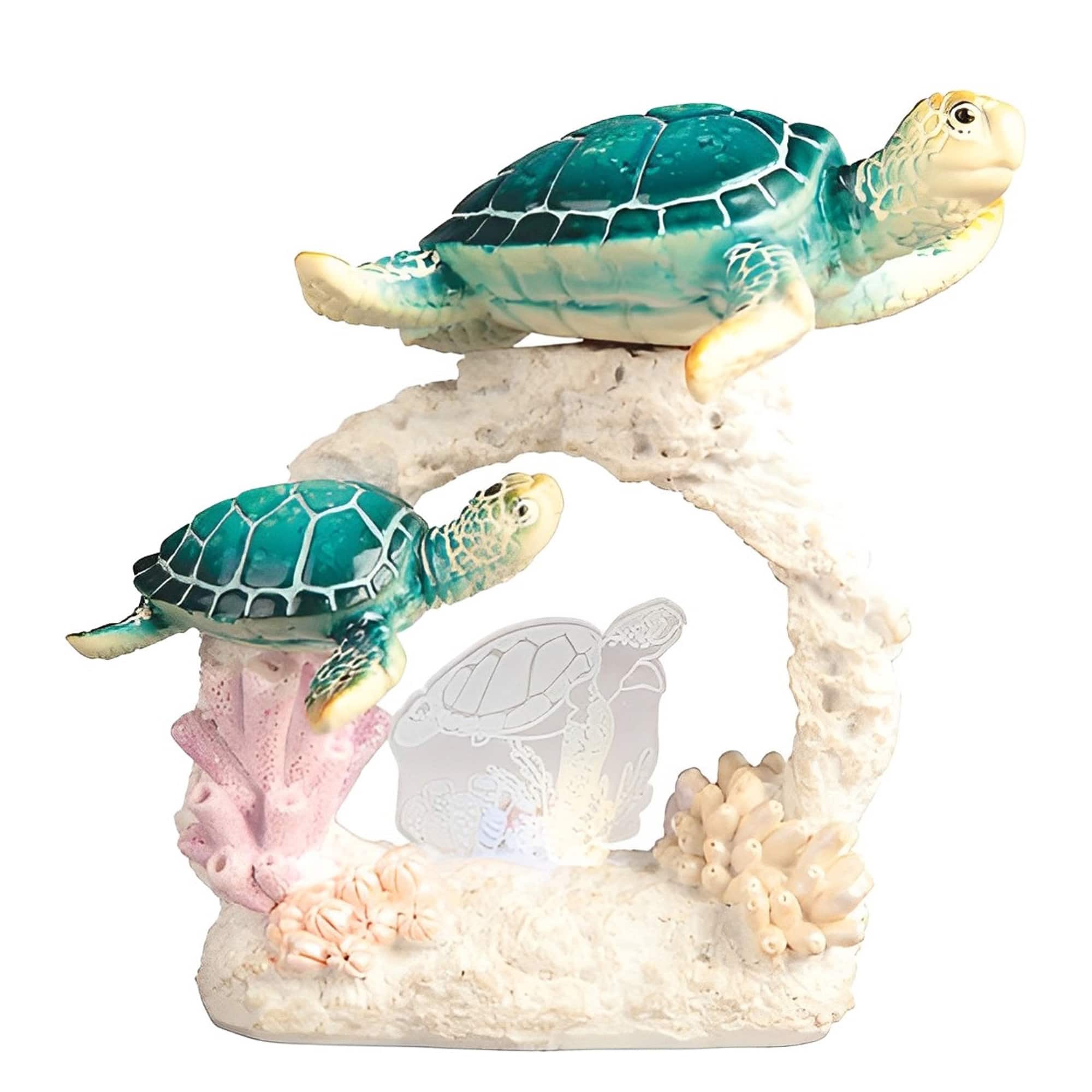 FC Design - 6"H LED Sea Turtle with Baby Figurine Statue Office Desk Tabletop Home Decor Gift - Multi-Color