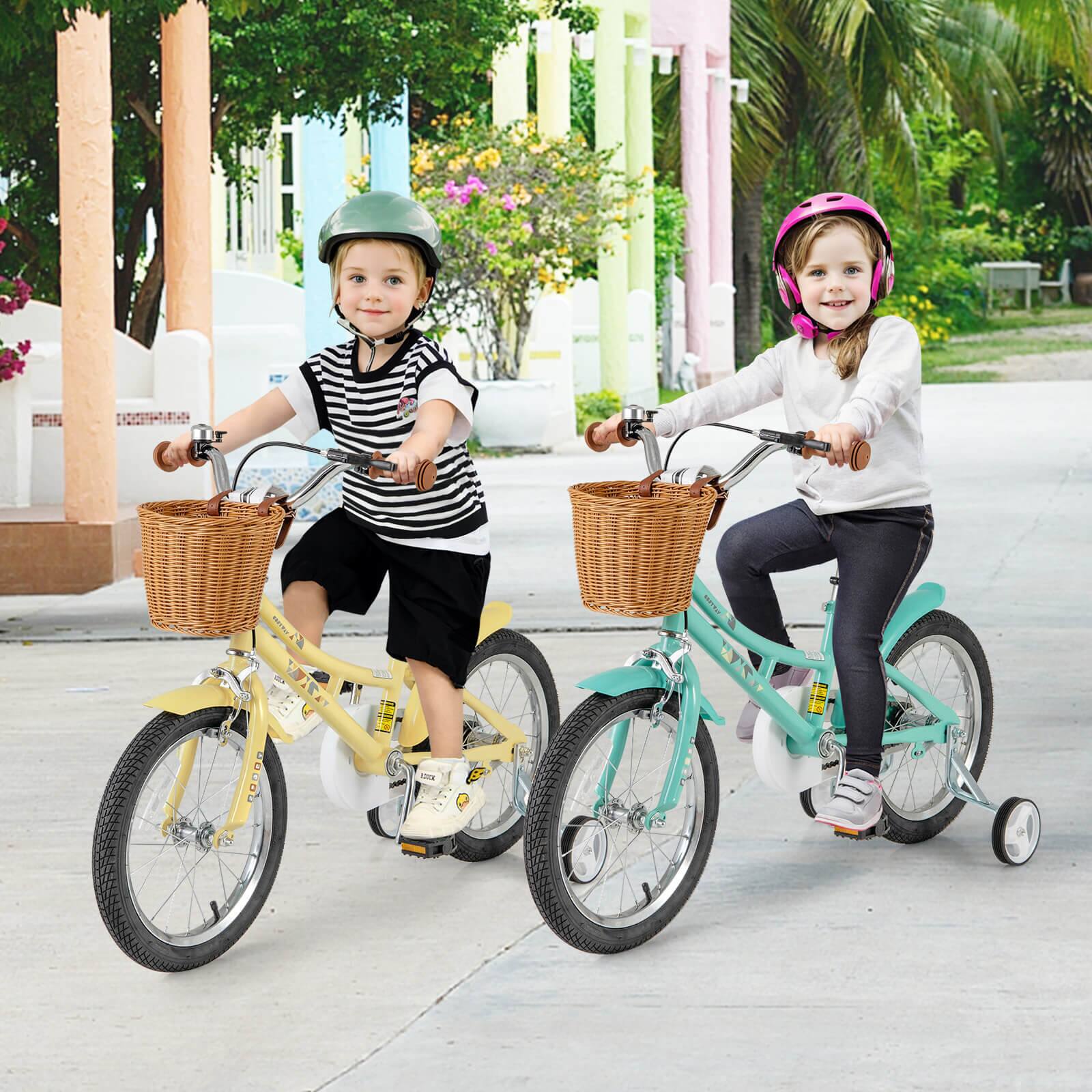 Alt View 3. Costway - Costway 16" Kid Bicycle with Height-Adjustable Handlebar & Saddle Storage Basket Bell - Yellow.