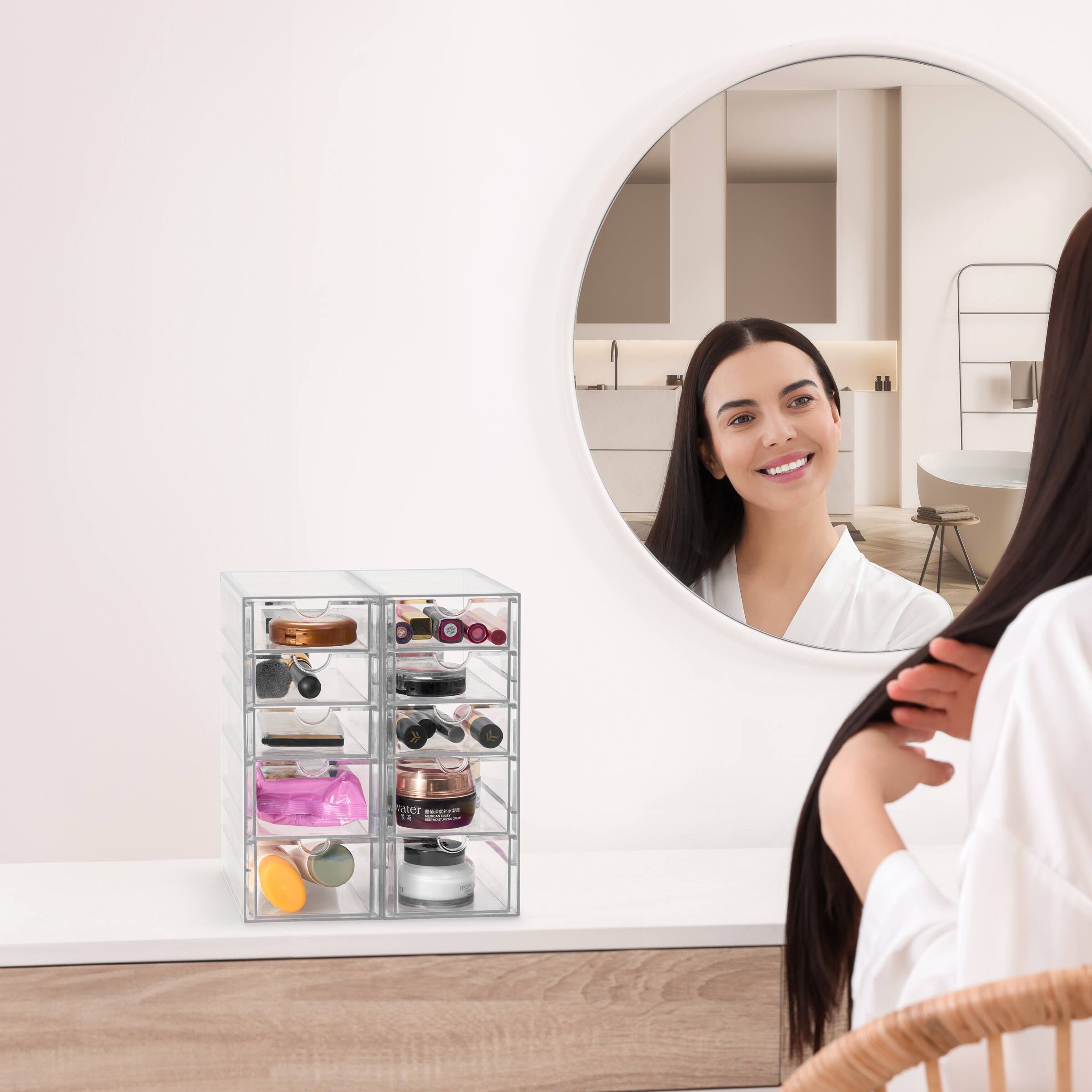 Left. Sorbus - Sorbus 10 Drawers Acrylic Organizer for Makeup, Organization and Storage, Art Supplies, Jewelry,- 2 Pcs Clear - Clear.