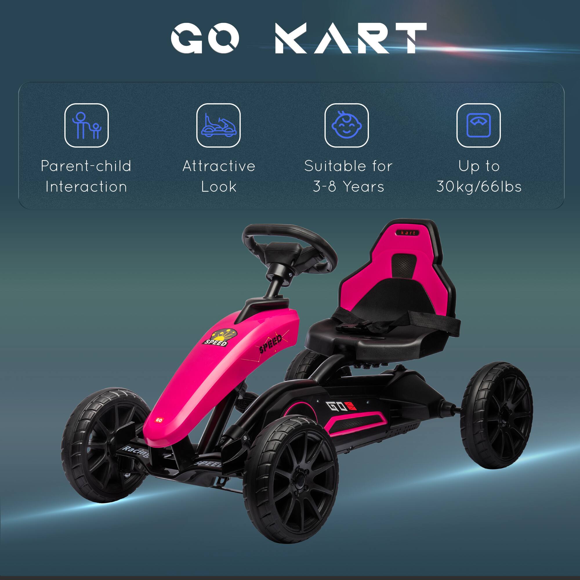 GO KART

- Parent-child Interaction
- Attractive Look
- Suitable for 3-8 Years
- Up to 30kg/66lbs

SPEED
SPEED
GO
RACING