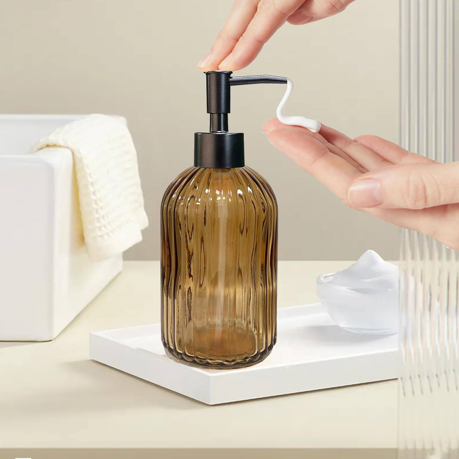 Dapper Styles Pump Glass Soap Dispenser Stripe Countertop Refillable ...