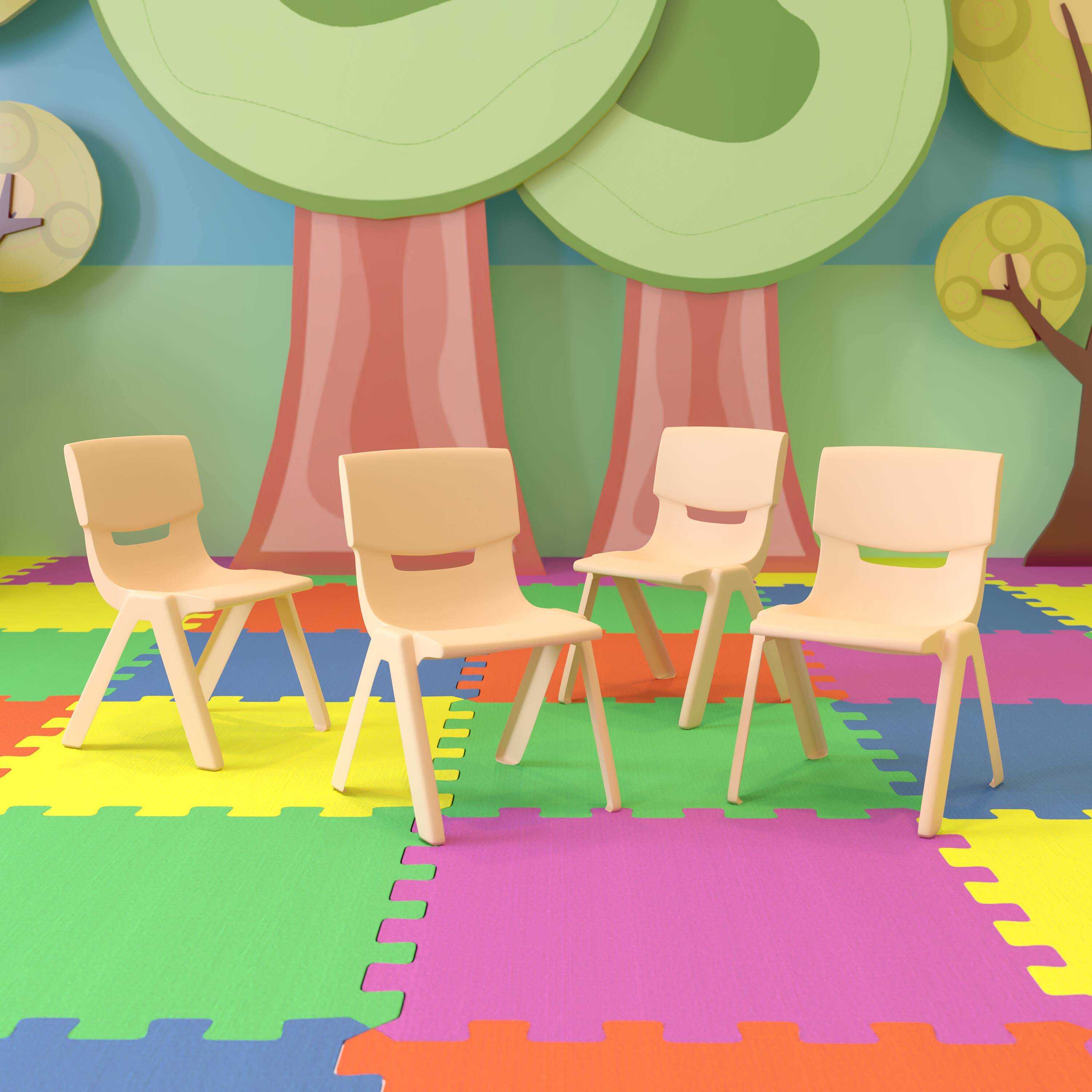 Alt View 2. Emma + Oliver - 4 Pack Plastic Stack School Chair with 12" Seat Height - Kids Chair - Natural.