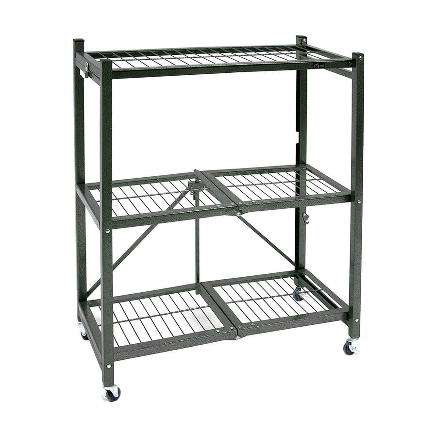 Stackable Racking With Wheels Origami R3 Foldable 3 Tiered Shelf Storage Rack & Wheels, (4 Pack ...