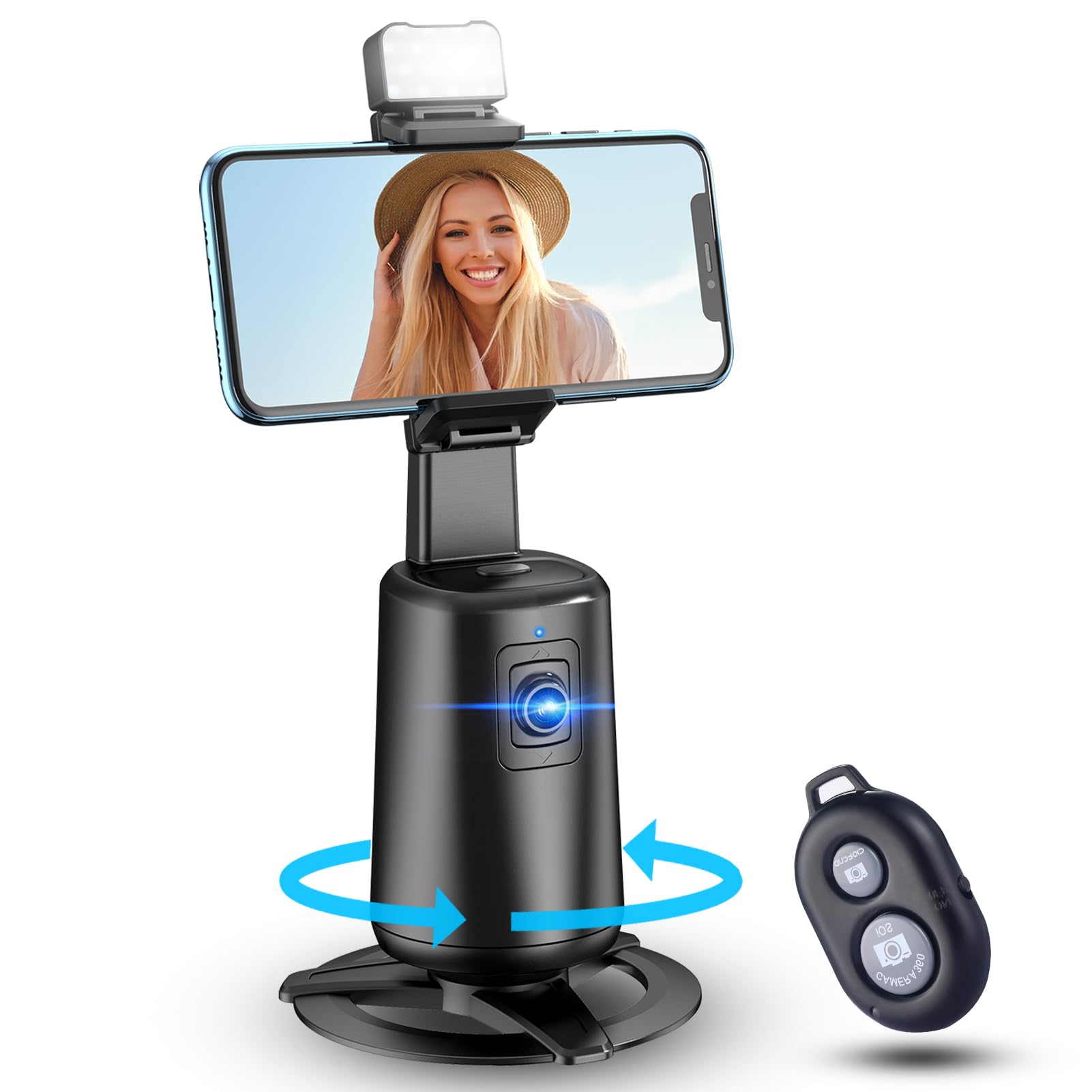 Empire DigiLabs - Auto Face Tracking Tripod Rotating Cell Phone Photo And Video Kits Stand No App Camera With Remote Gesture - Black