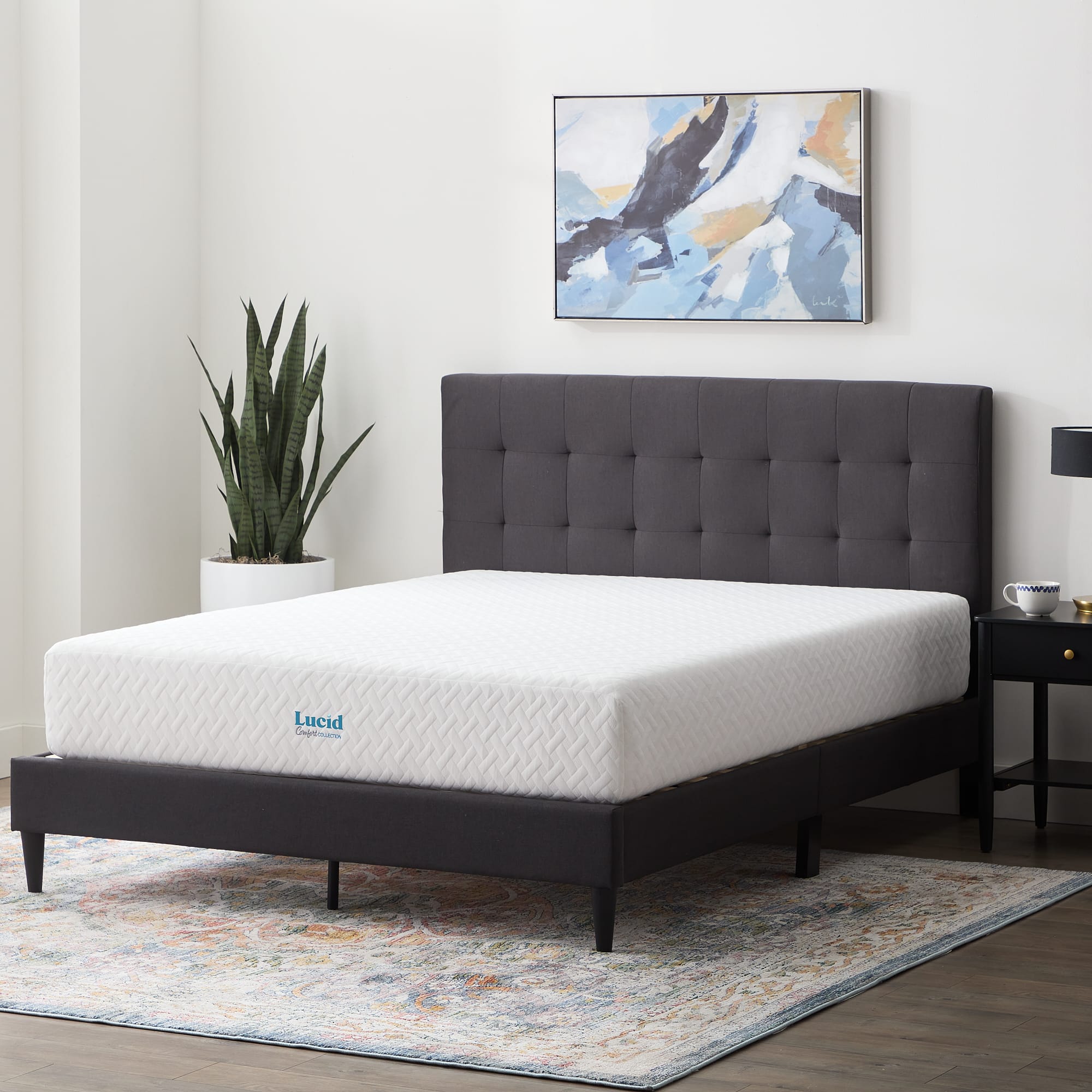 Angle. Lucid Comfort Collection - 10-inch Firm Memory Foam Mattress - Twin XL - White.