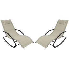 Hivvago - Set of 2 Rocking Chaise Lounger Patio Lounge Chair with Pillow - Beige