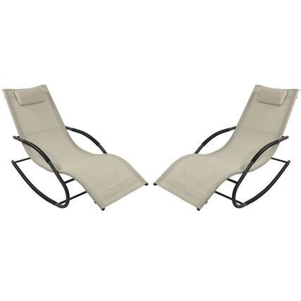 Front. Hivvago - Set of 2 Beige Rocking Chaise Lounger Patio Lounge Chair with Pillow - Beige.