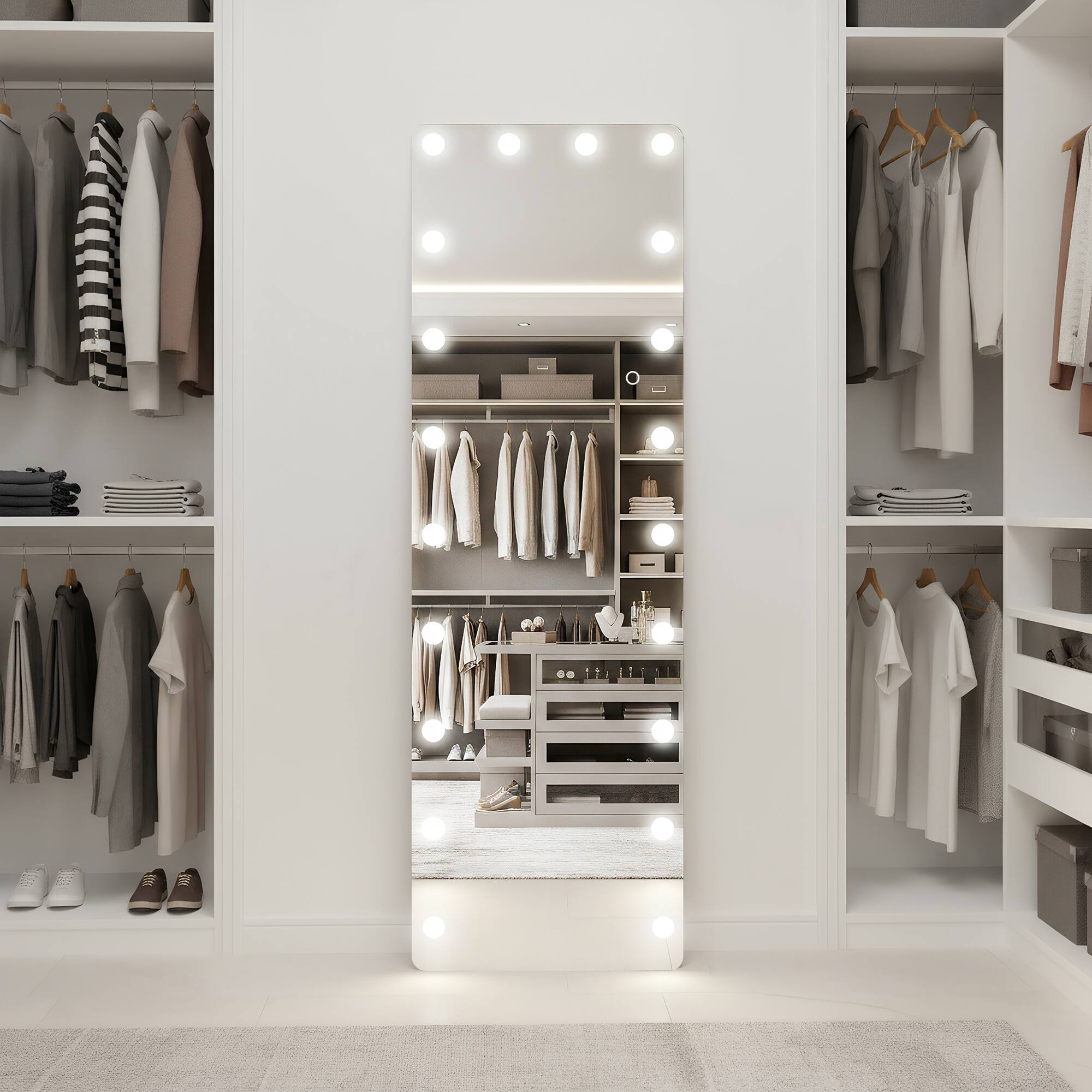 Angle. Spaco - Spaco 63 x 20 Rectangle LED Full-Length Tempered Mirror with 22 Dimmable Bulbs and 3 Colors Smart Touch Control - White.