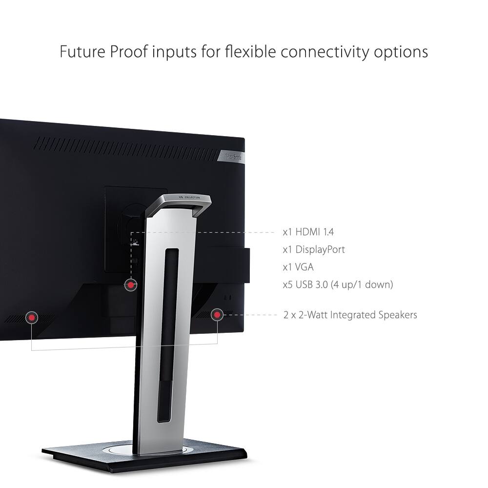 Future Proof inputs for flexible connectivity options

- x1 HDMI 1.4
- x1 DisplayPort
- x1 VGA
- x5 USB 3.0 (4 up/1 down)
- 2 x 2-Watt Integrated Speakers