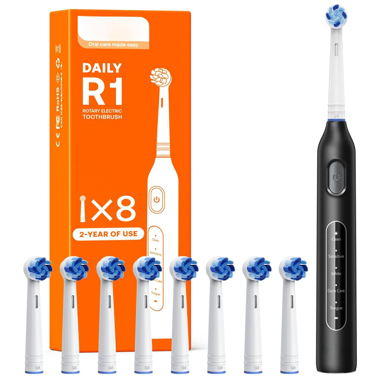 Oral care made easy

DAILY R1  
ROTARY ELECTRIC TOOTHBRUSH

1X8  
2-YEAR OF USE

Clean  
Sensitive  
White  
Gum Care  
Tongue