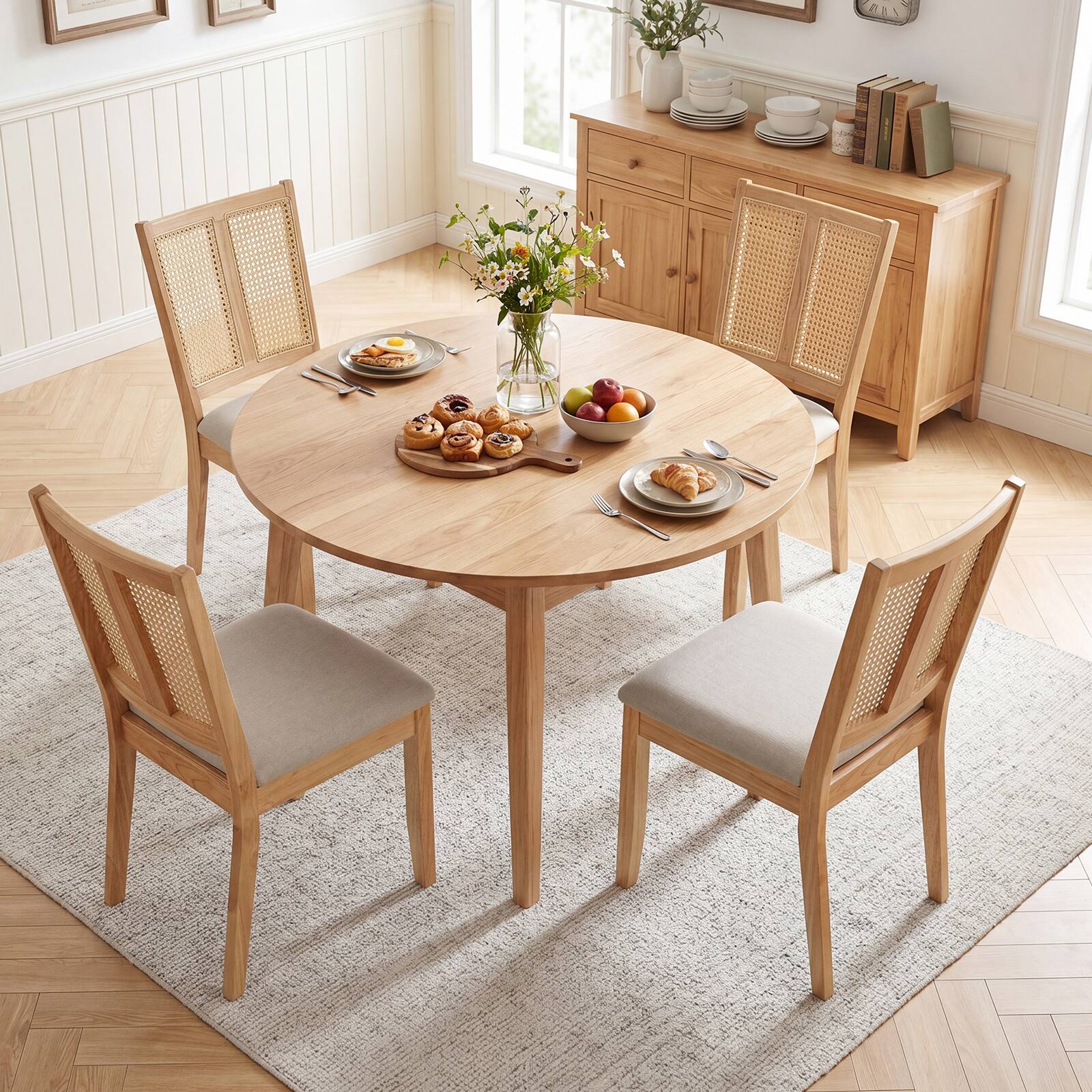 Alt View 1. Gymax - Gymax Rattan Dining Chairs Set of 4 w/Curved Backrest & Padded Seat Rubber Wood Frame Natural & Beige - Yellow.