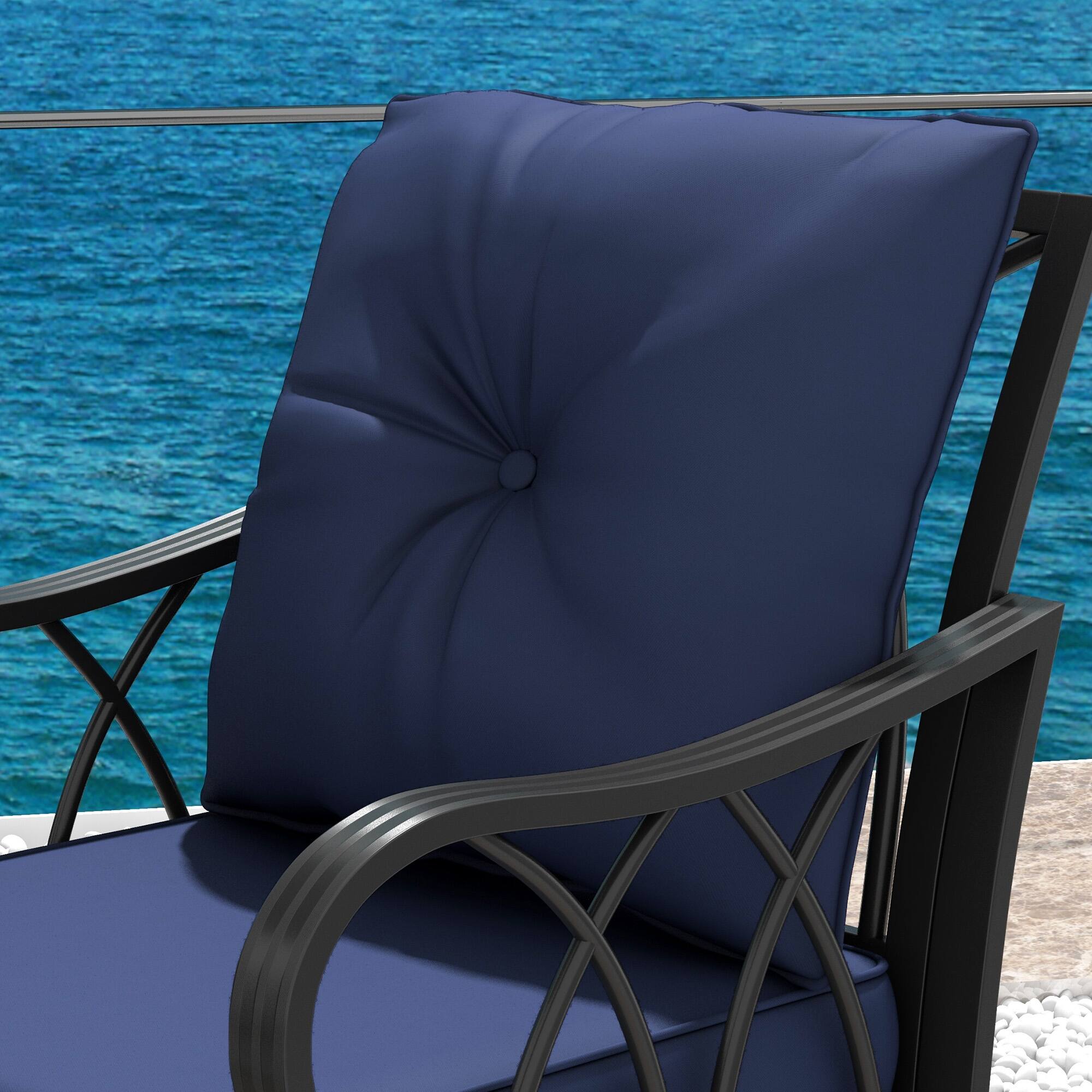 Alt View 8. Outsunny - 2 Piece Outdoor Wicker Rocking Chairs with Padded Cushions, Aluminum Furniture Rattan Porch Rocker Chairs w/ Armrest - Blue.