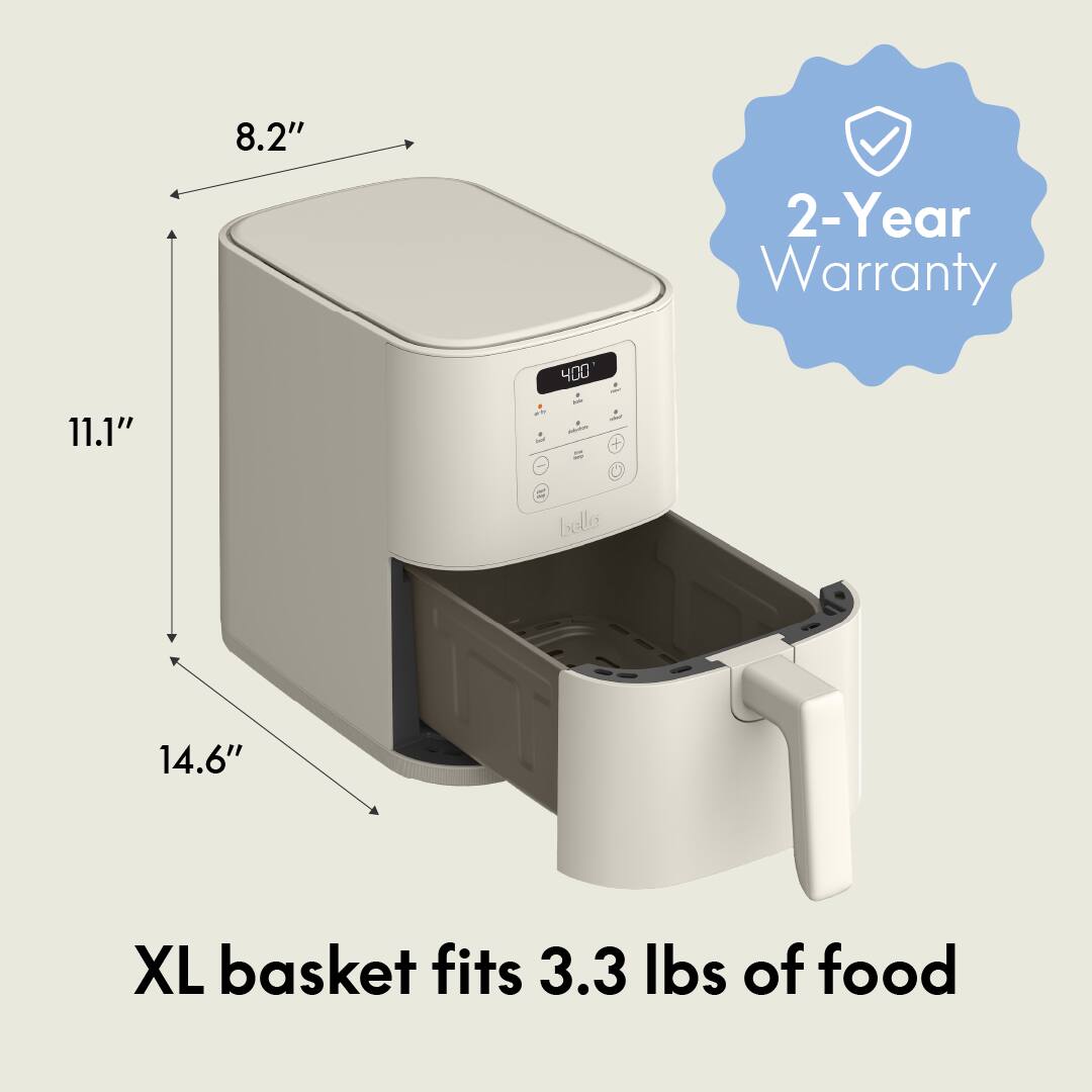 8.2", 11.1", 14.6", 2-Year Warranty, XL basket fits 3.3 lbs of food