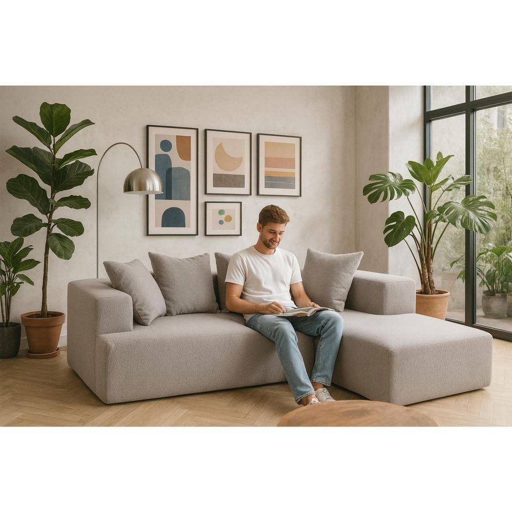 Alt View 10. Kadyn - L-Shaped Full Foam Sectional Sofa, 5 Pillows, Compressed Shipping, Flannelette, Space Saving Design, Gray - Gray.